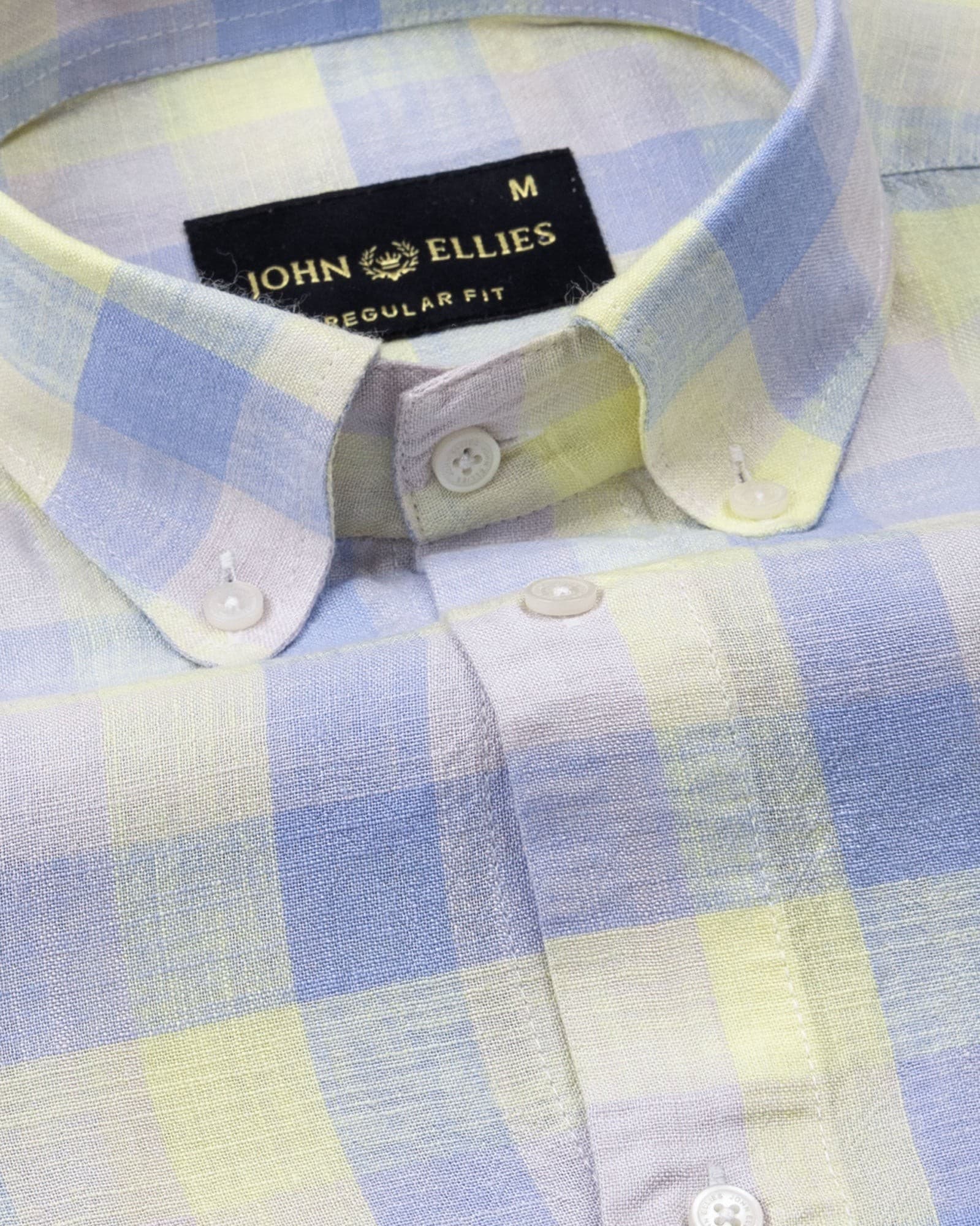 Qevan Sky Blue Check Button Down Linen Shirt