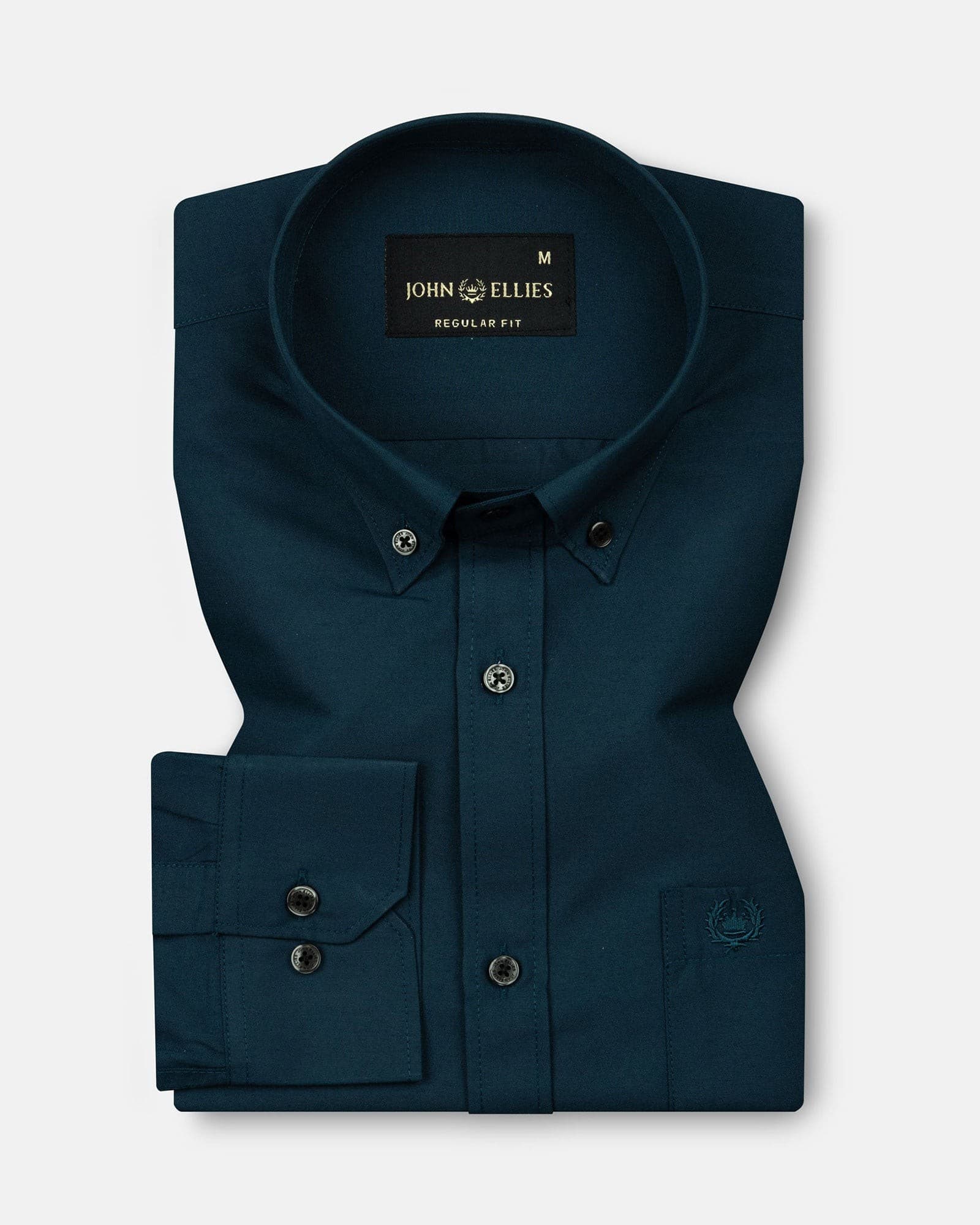 Monza Teal Plain Button Down Polyester Shirt