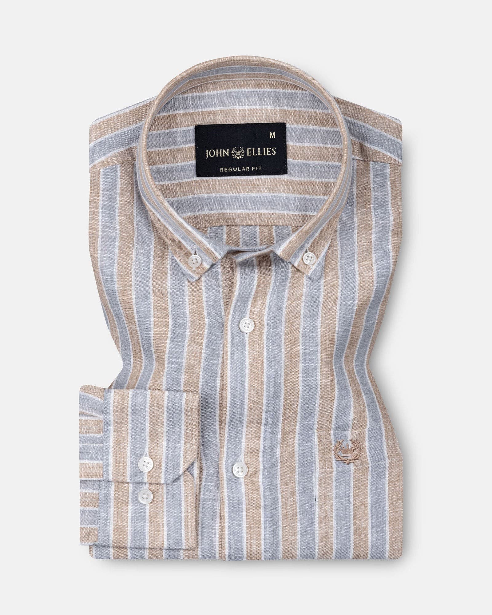 Qevan Grey Stripe Button Down Linen Shirt