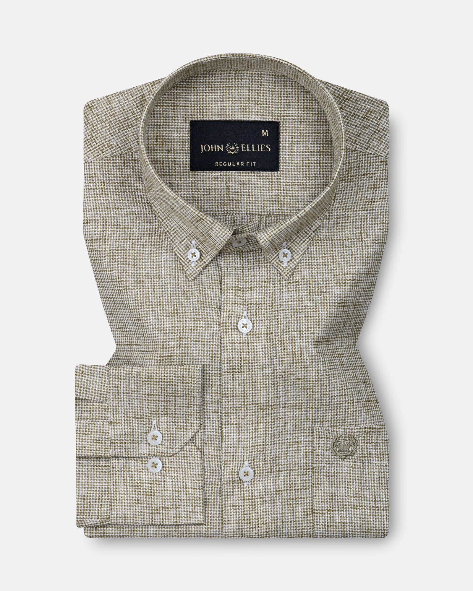 Parcore Olive Check Button Down Linen Cotton Shirt