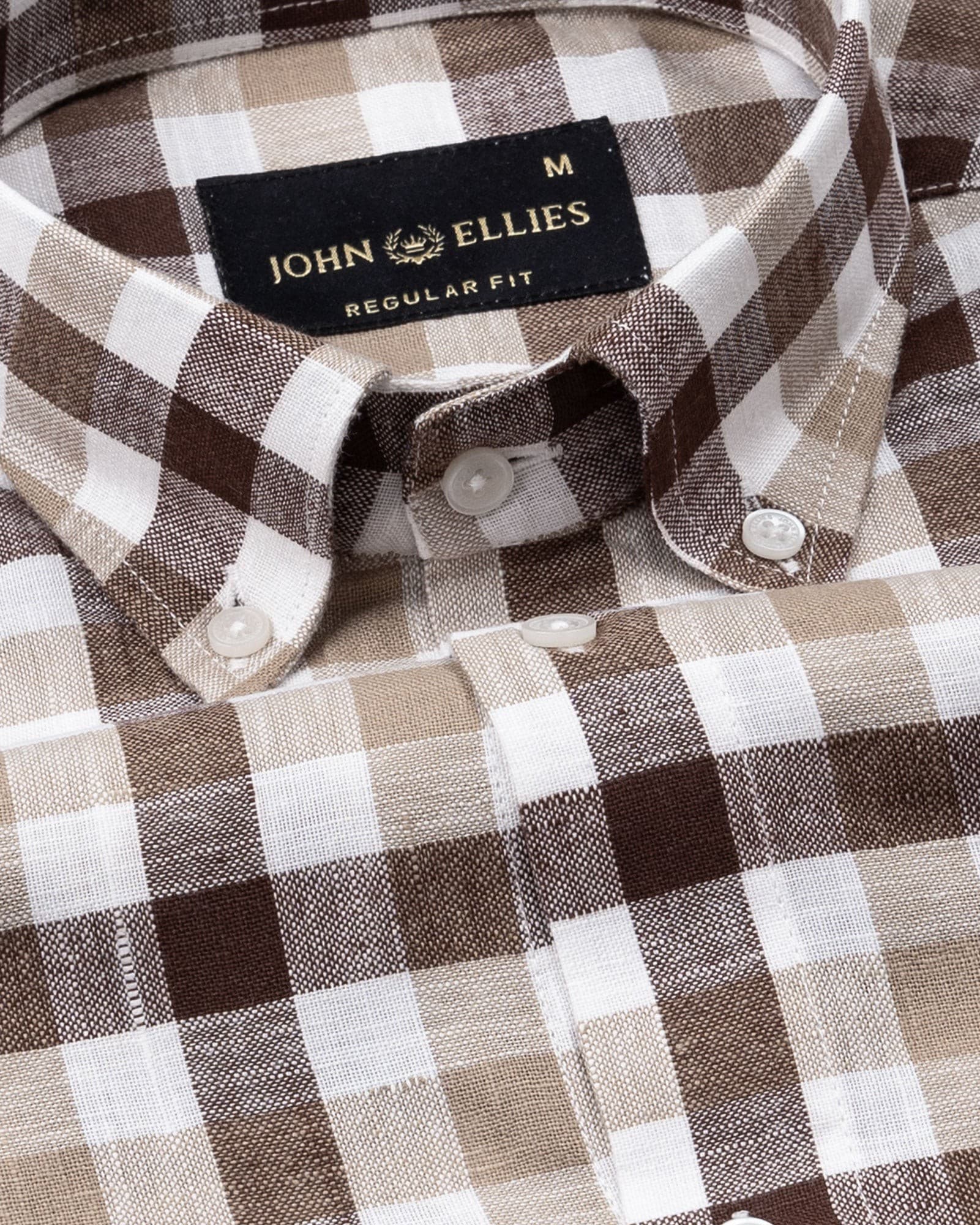 Qevan Brown Check Button Down Linen Shirt