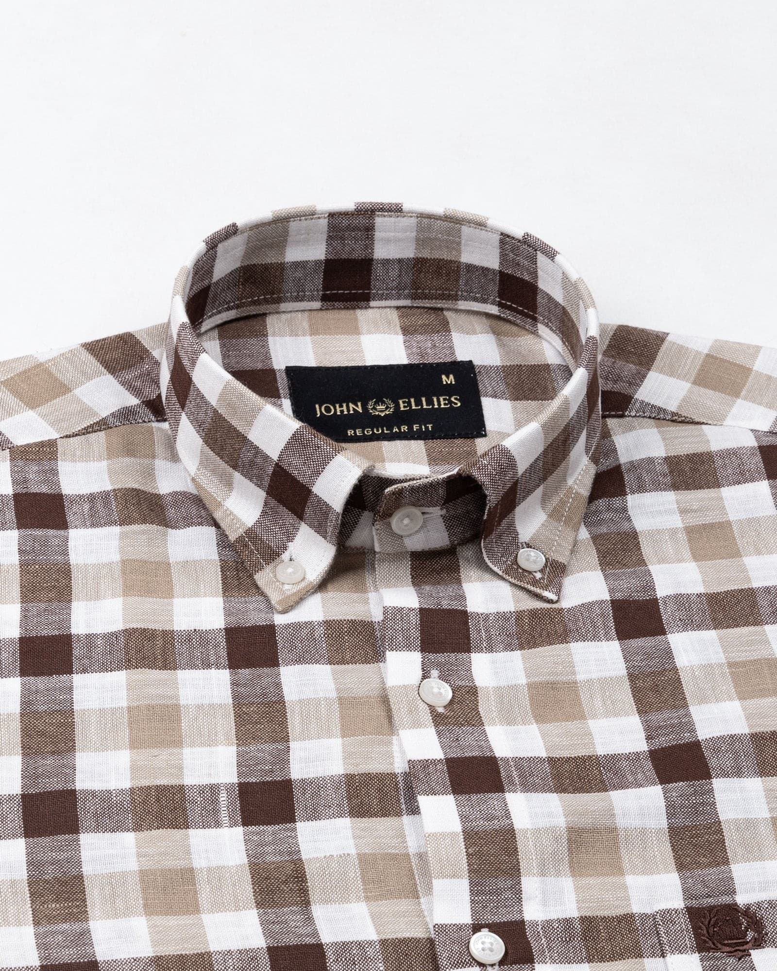 Qevan Brown Check Button Down Linen Shirt