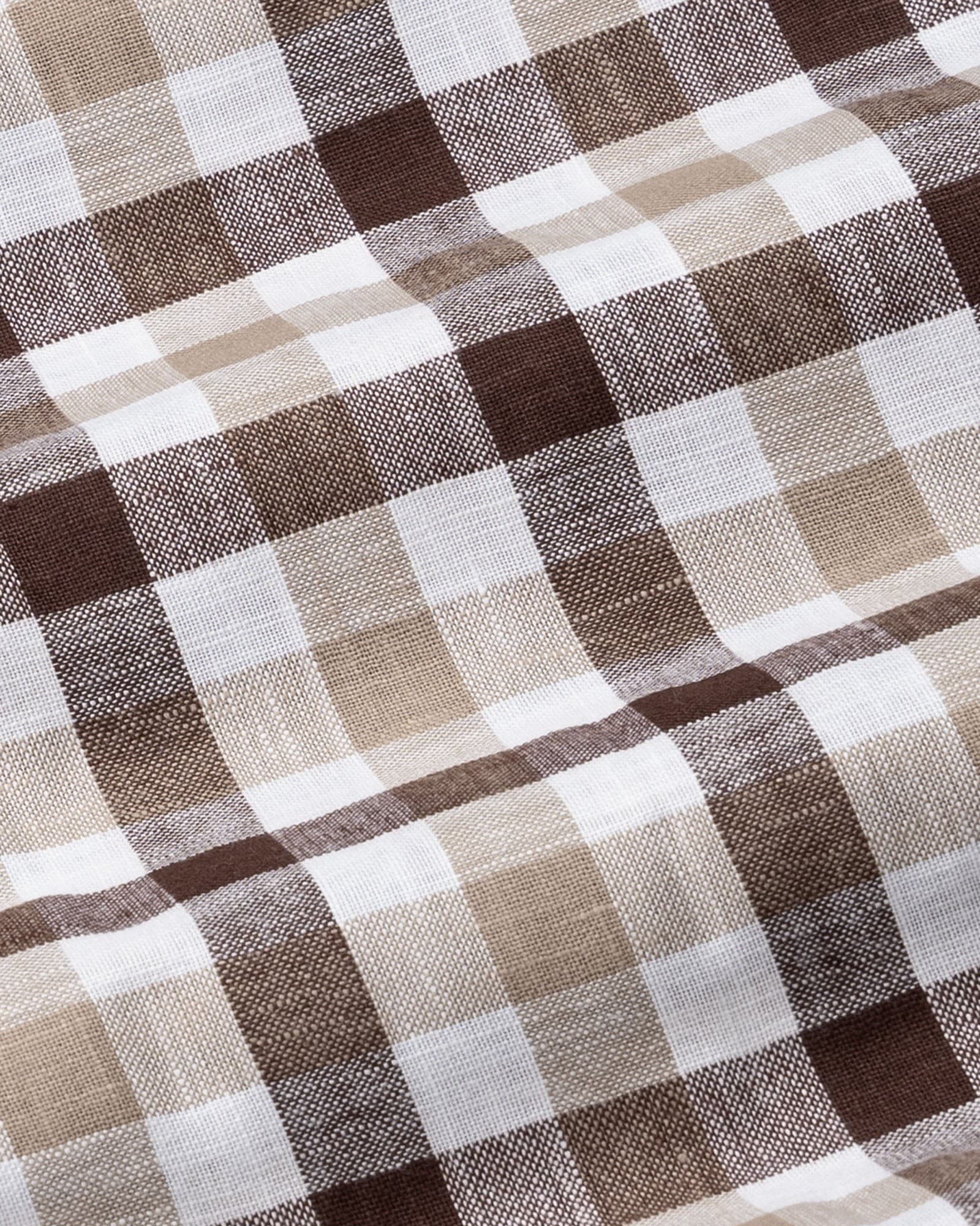 Qevan Brown Check Button Down Linen Shirt
