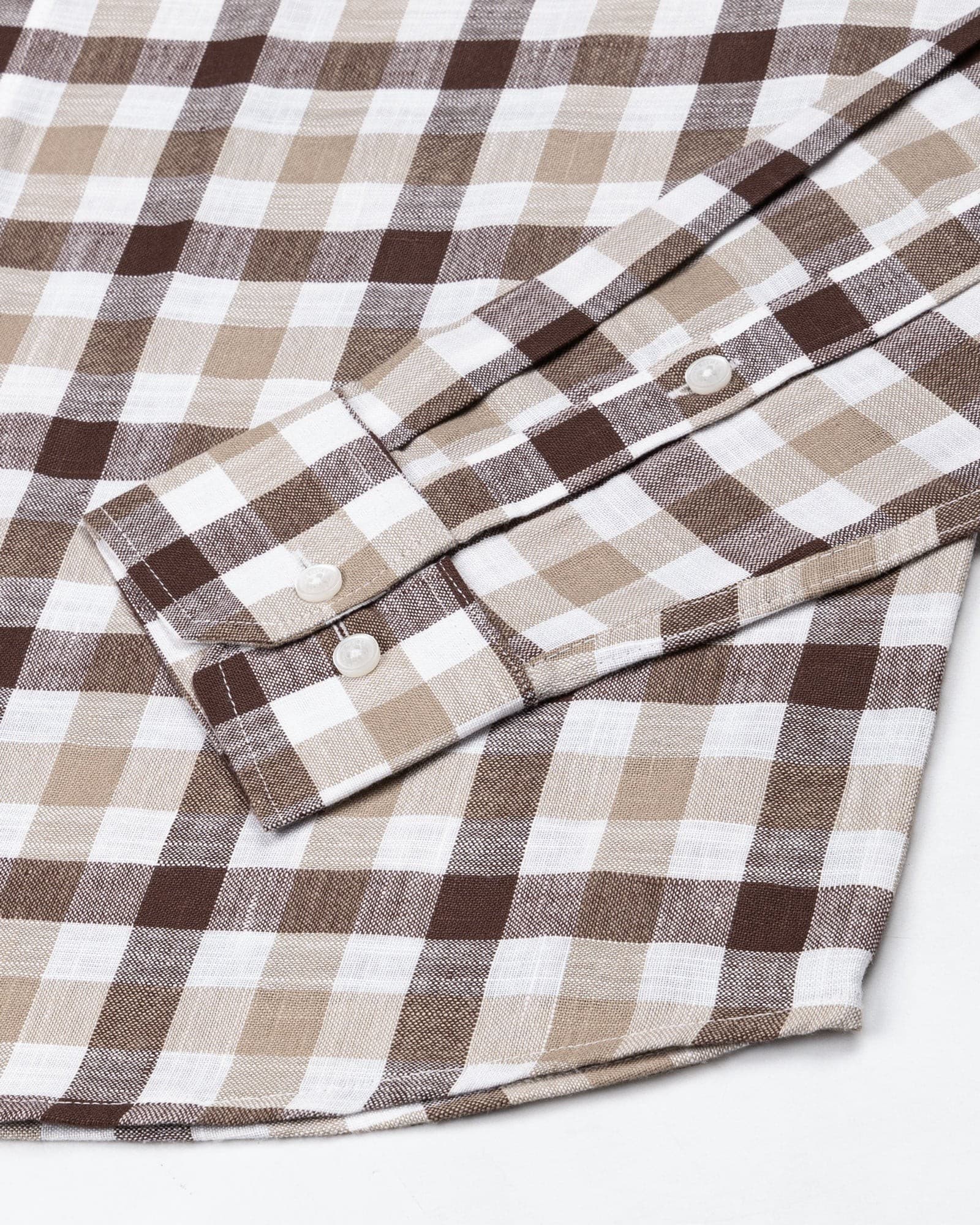 Qevan Brown Check Button Down Linen Shirt