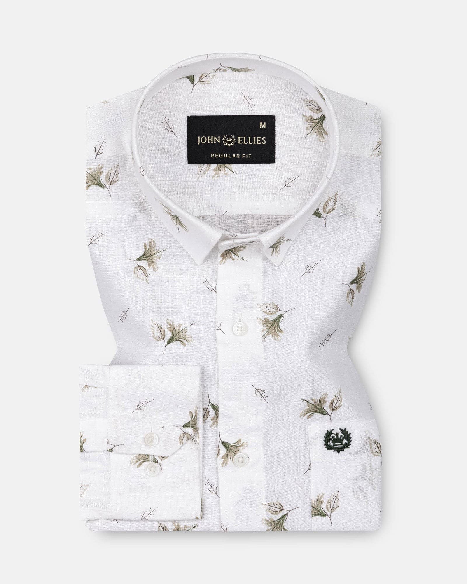 Celith White Leaf Linen Printed Shirt