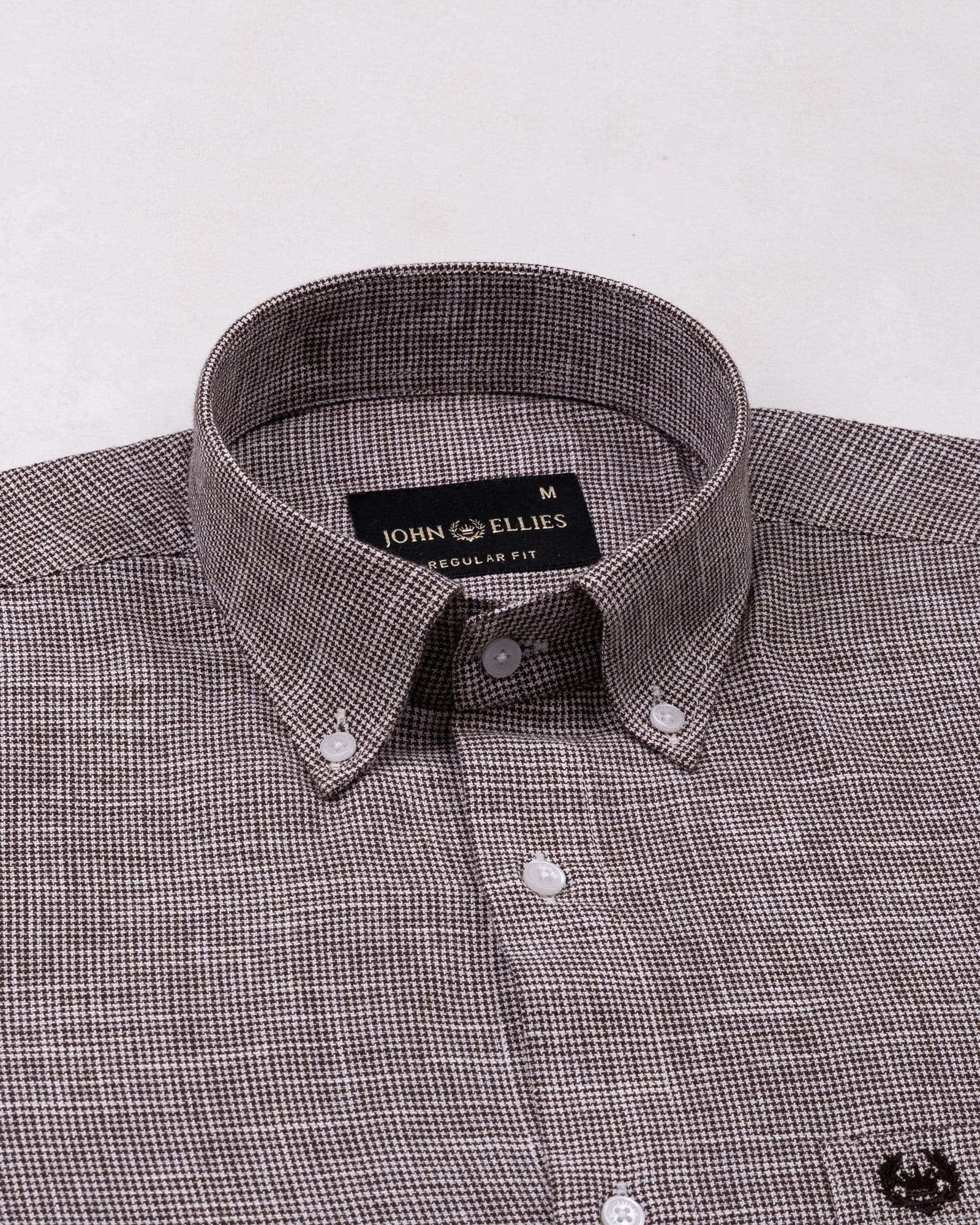 Zinots Brown Houndstooth Check Button Down Linen Shirt