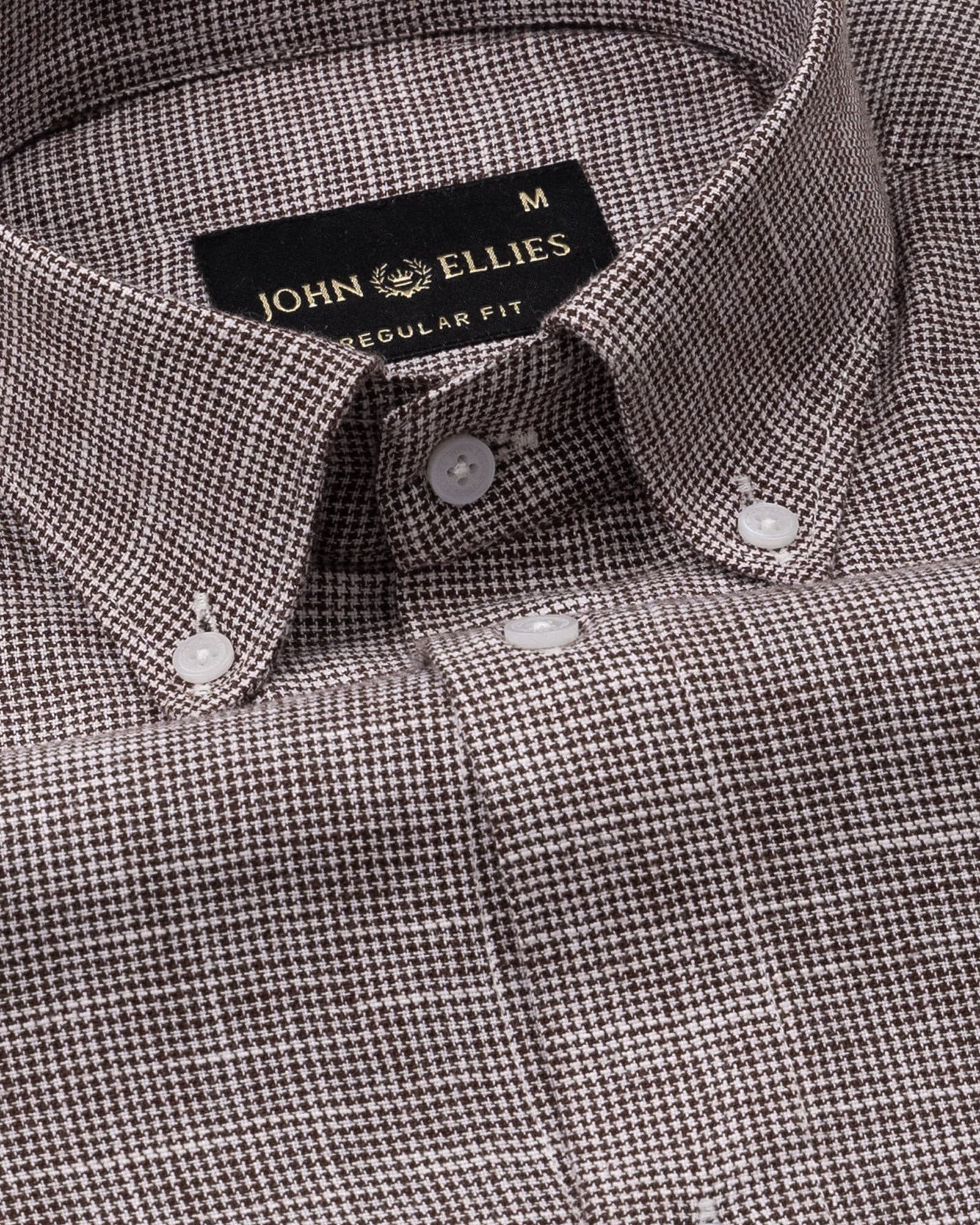 Zinots Brown Houndstooth Check Button Down Linen Shirt