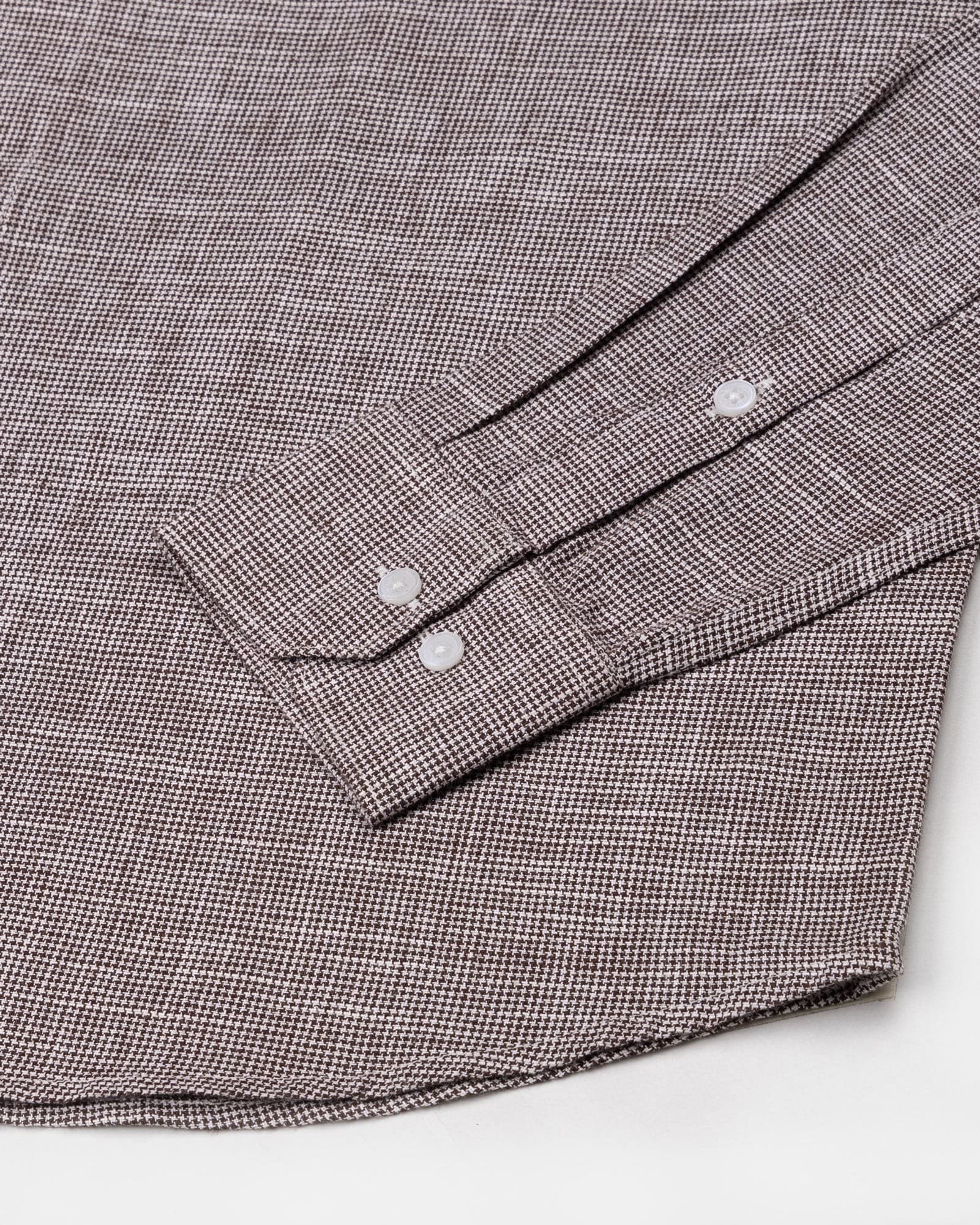 Zinots Brown Houndstooth Check Button Down Linen Shirt