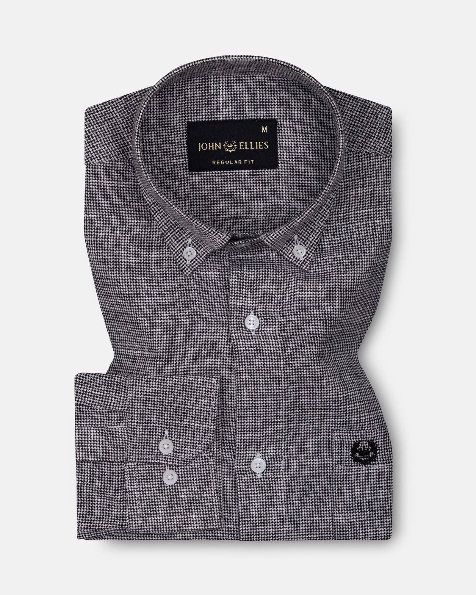Zinots Black Houndstooth Check Button Down Linen Shirt
