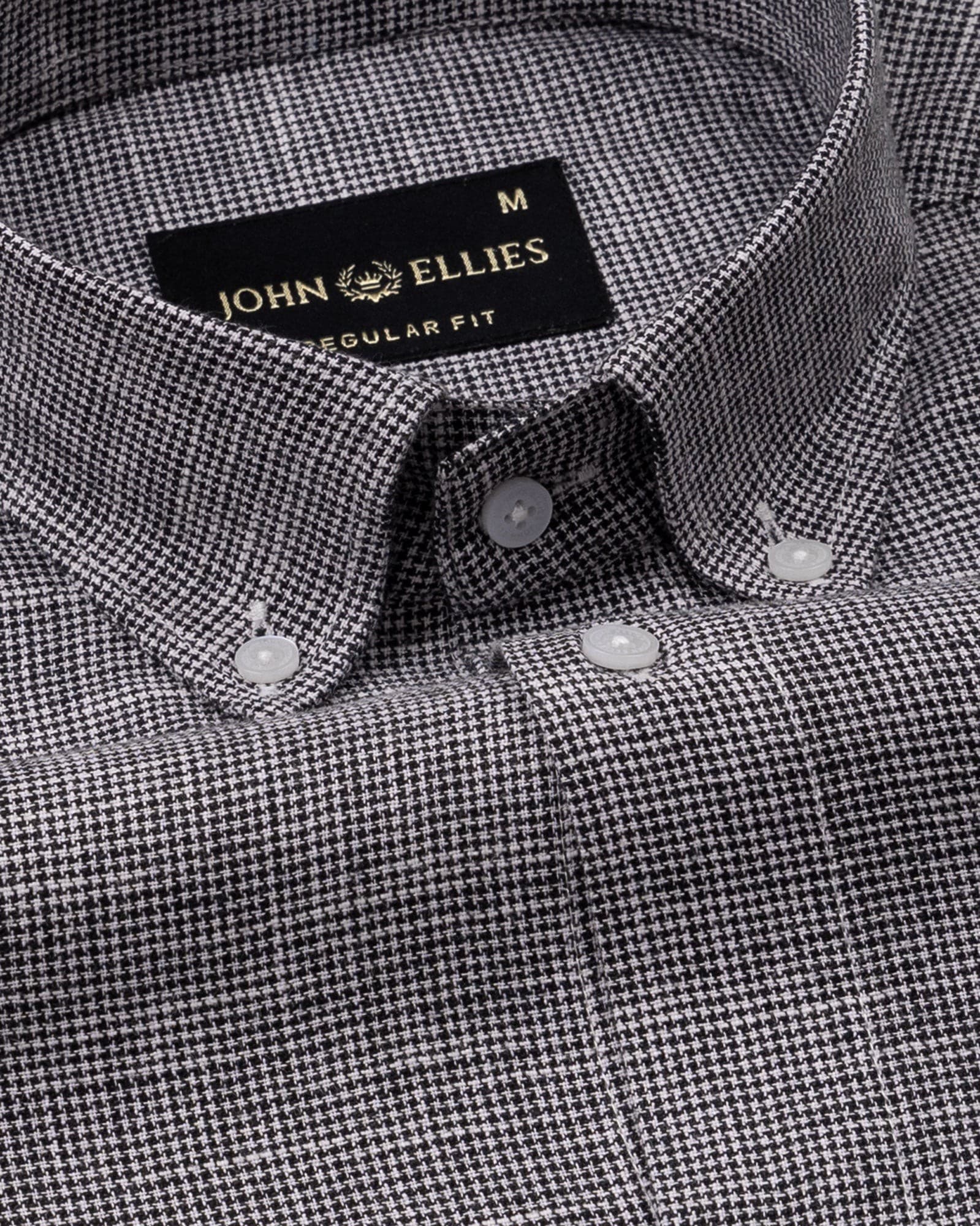 Zinots Black Houndstooth Check Button Down Linen Shirt