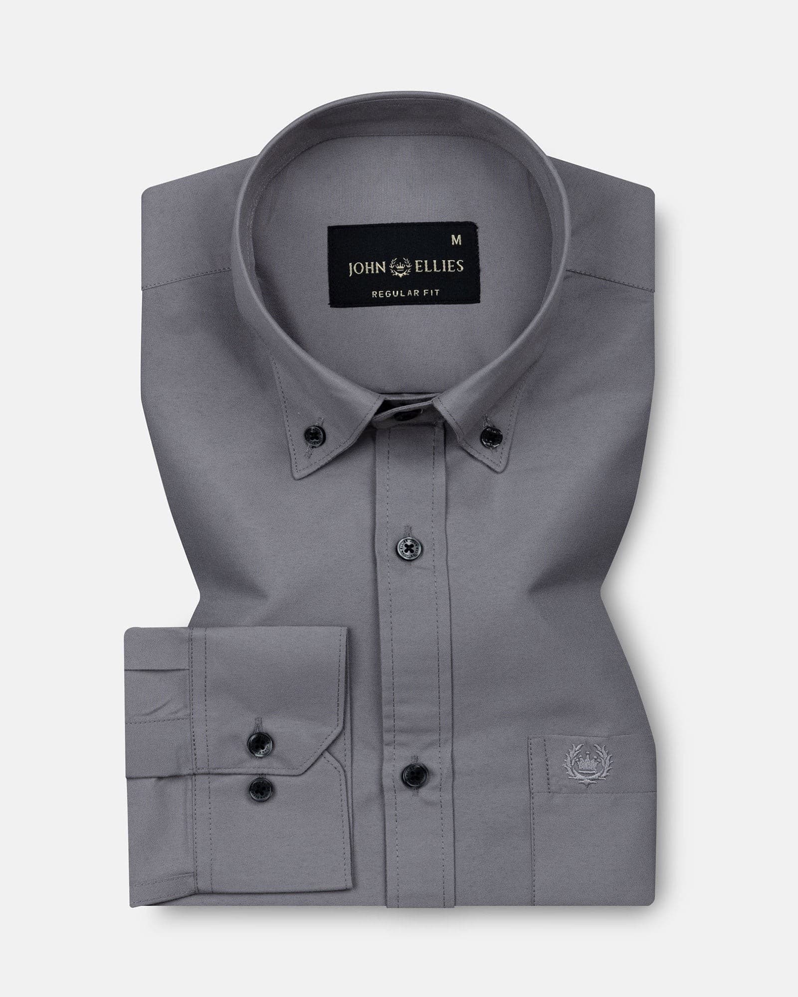 Monza Silver Plain Button Down Polyester Shirt