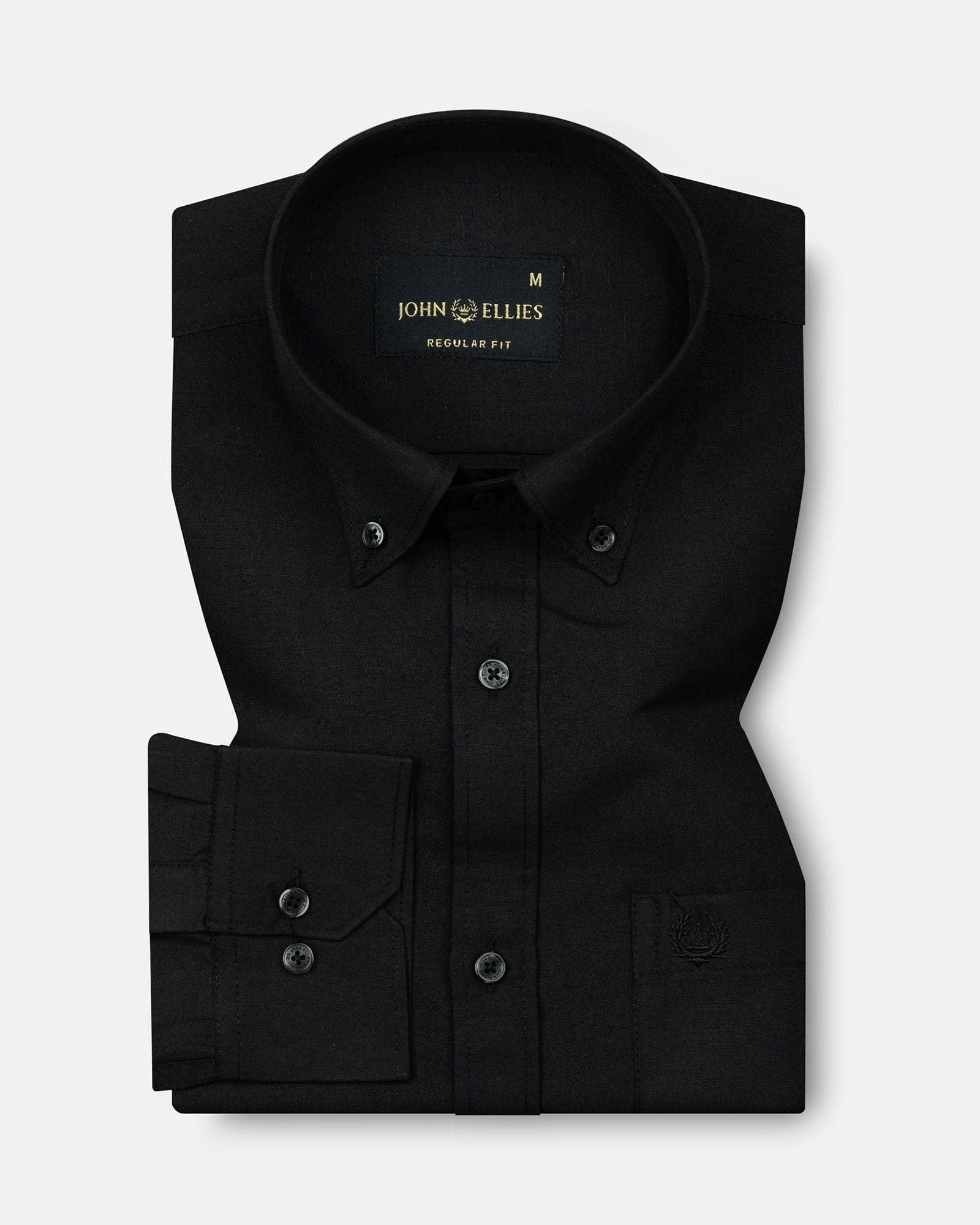 Monza Black Plain Button Down Polyester Shirt