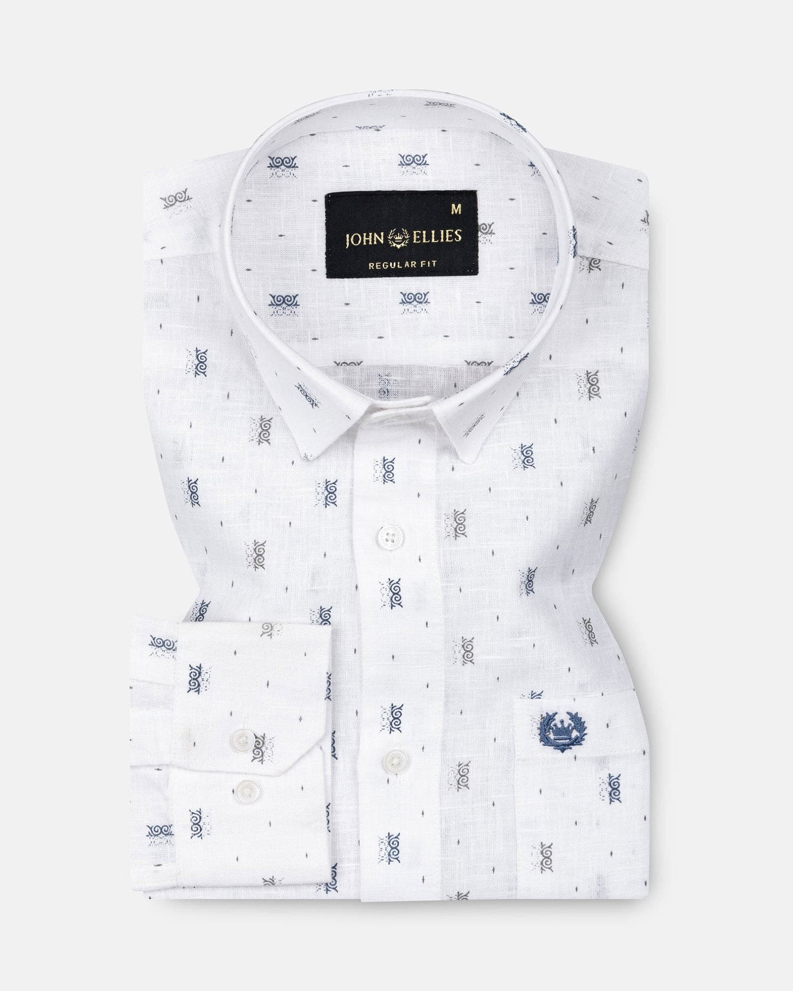 Celith White Motifs Linen Printed Shirt