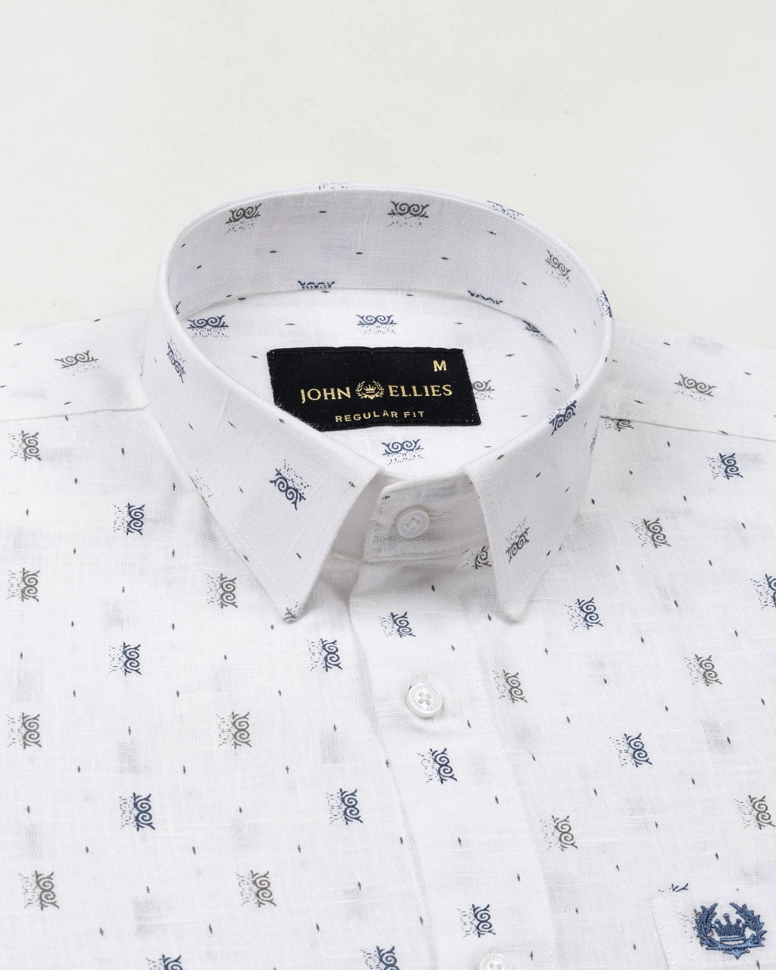 Celith White Motifs Linen Printed Shirt