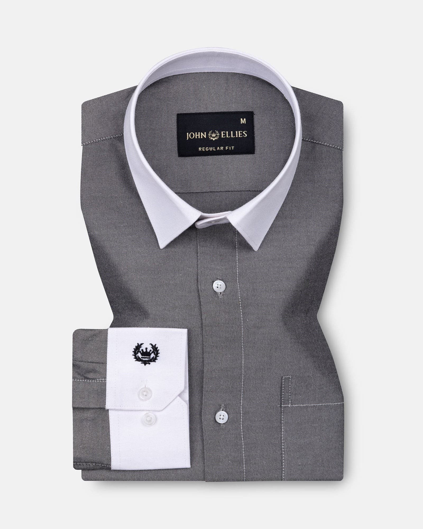 Raven Black White Cuff Collar Oxford Cotton Shirt