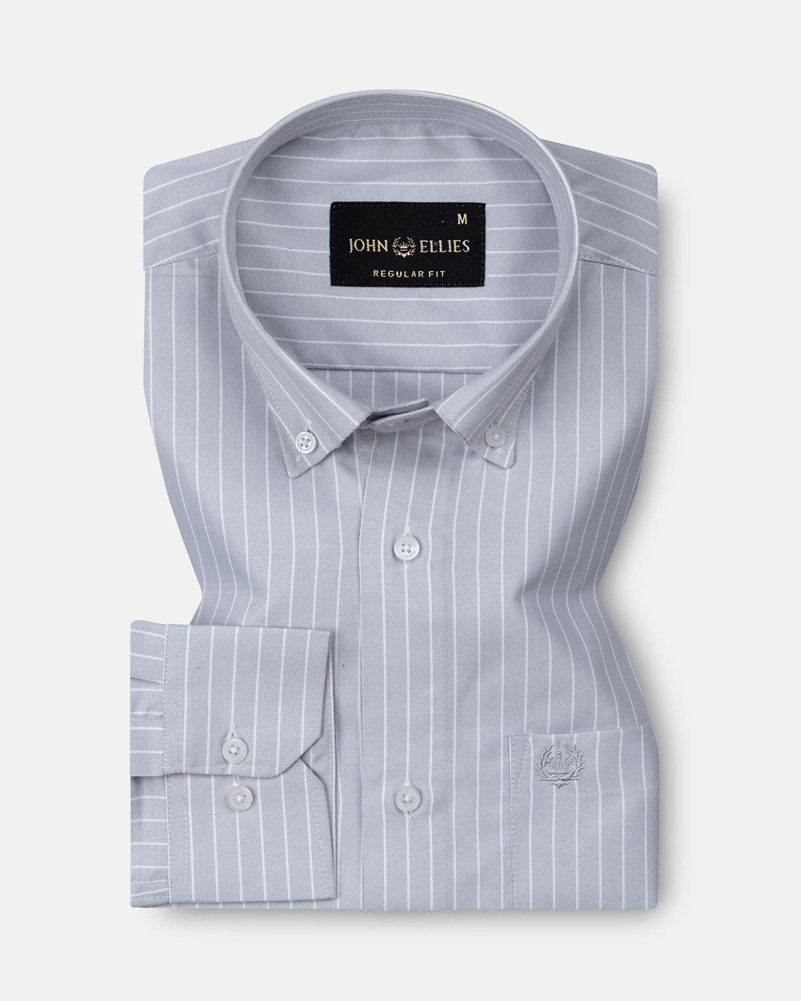Seashel Silver Stripe Button Down Oxford Cotton Shirt