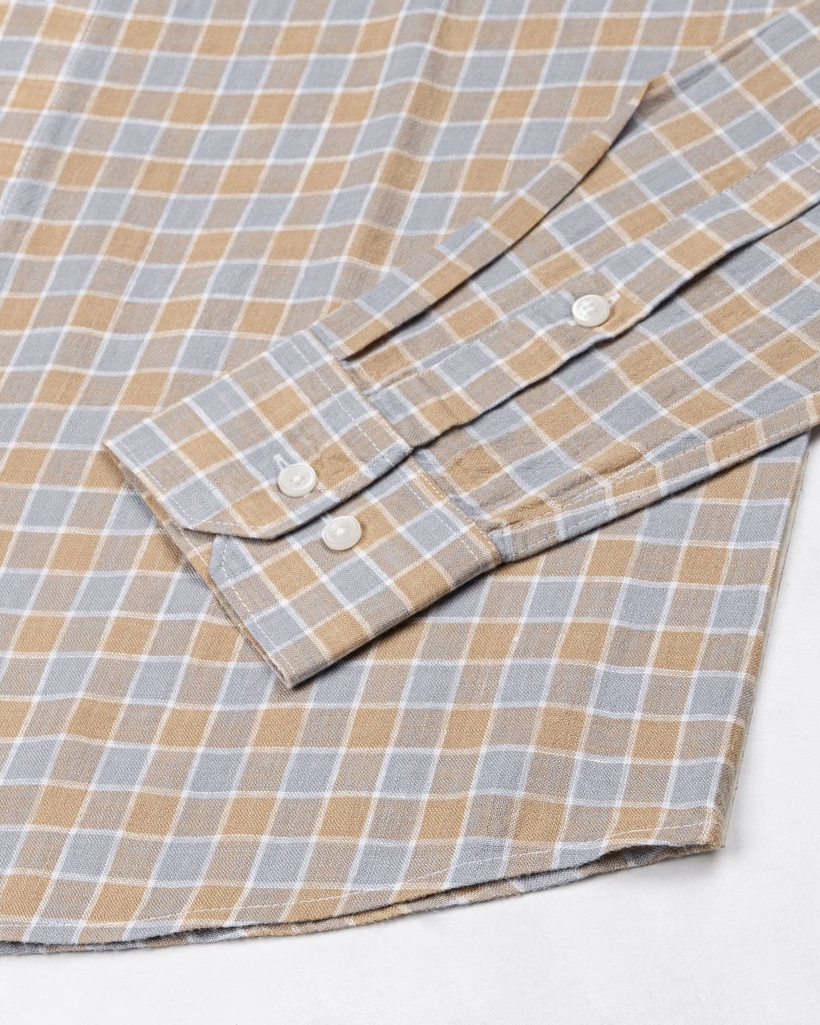 Qevan Grey Check Button Down Linen Shirt