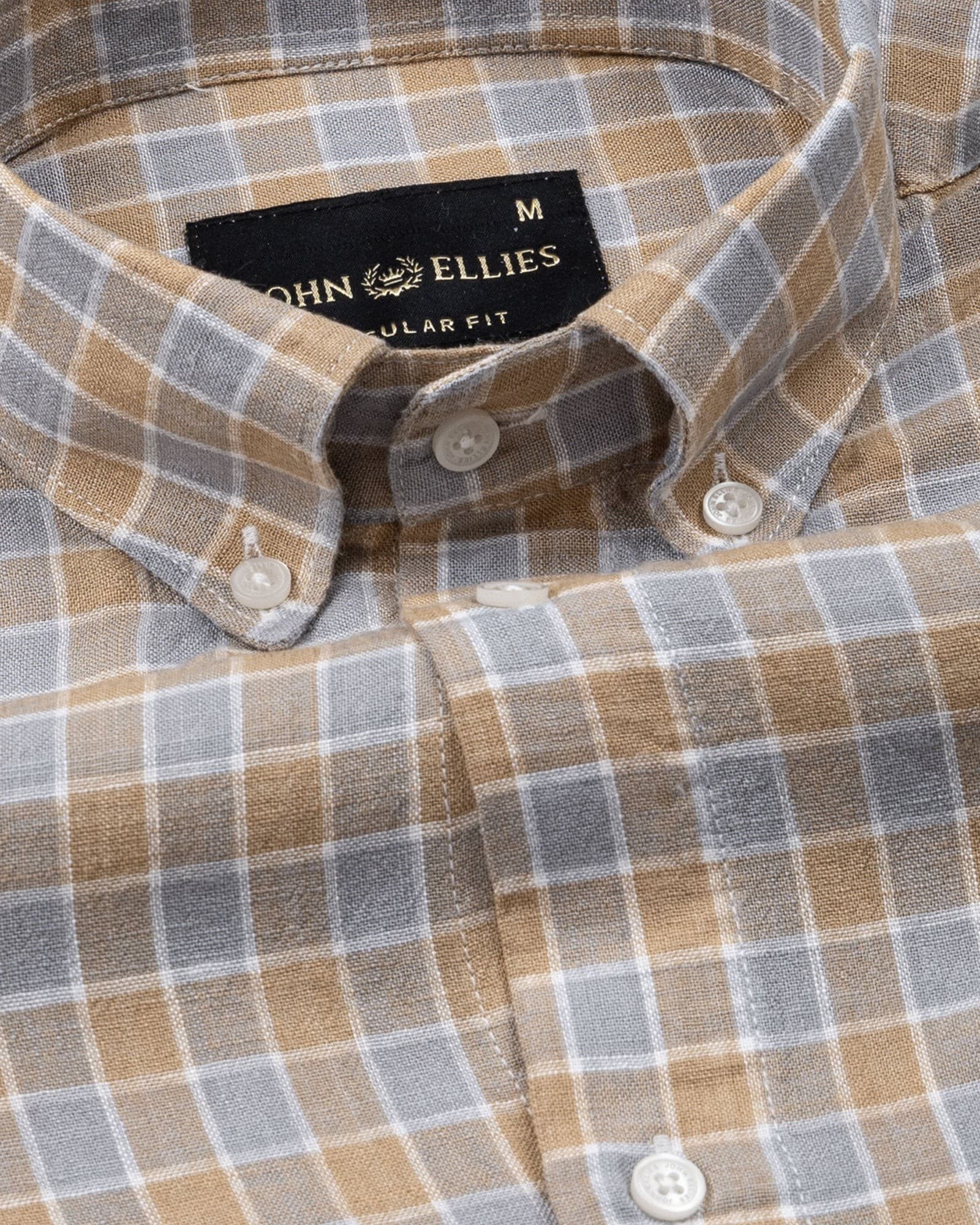 Qevan Grey Check Button Down Linen Shirt
