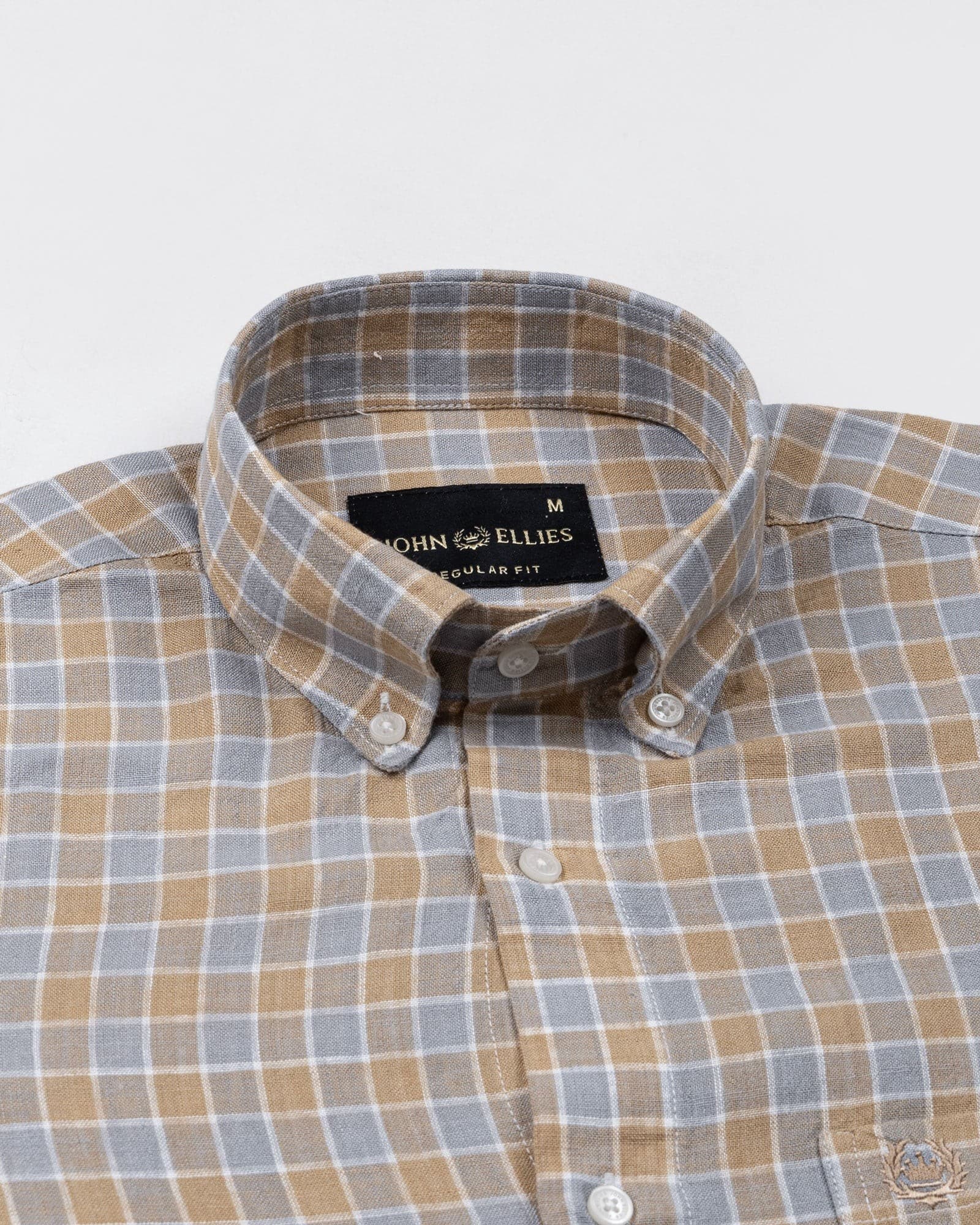 Qevan Grey Check Button Down Linen Shirt