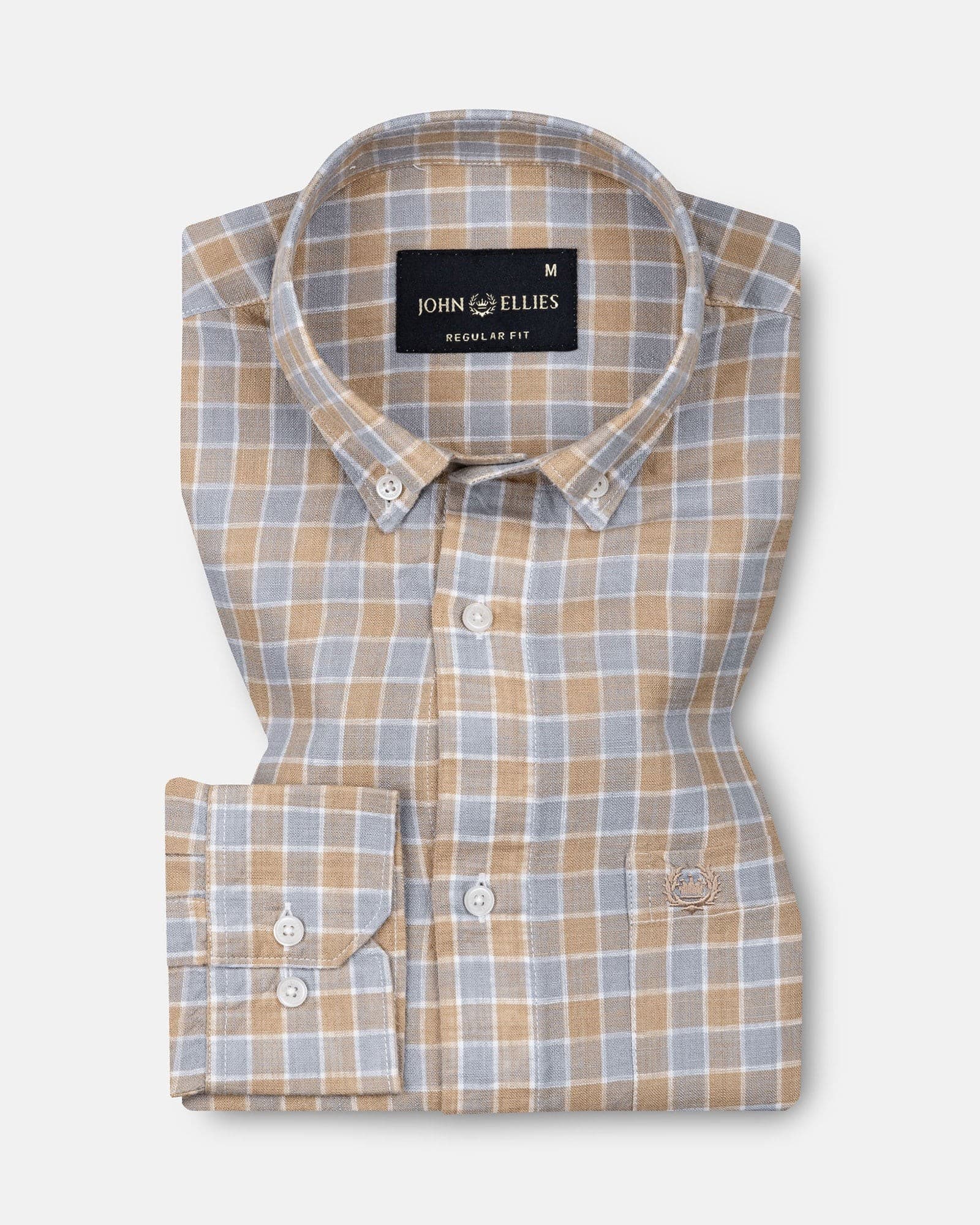 Qevan Grey Check Button Down Linen Shirt