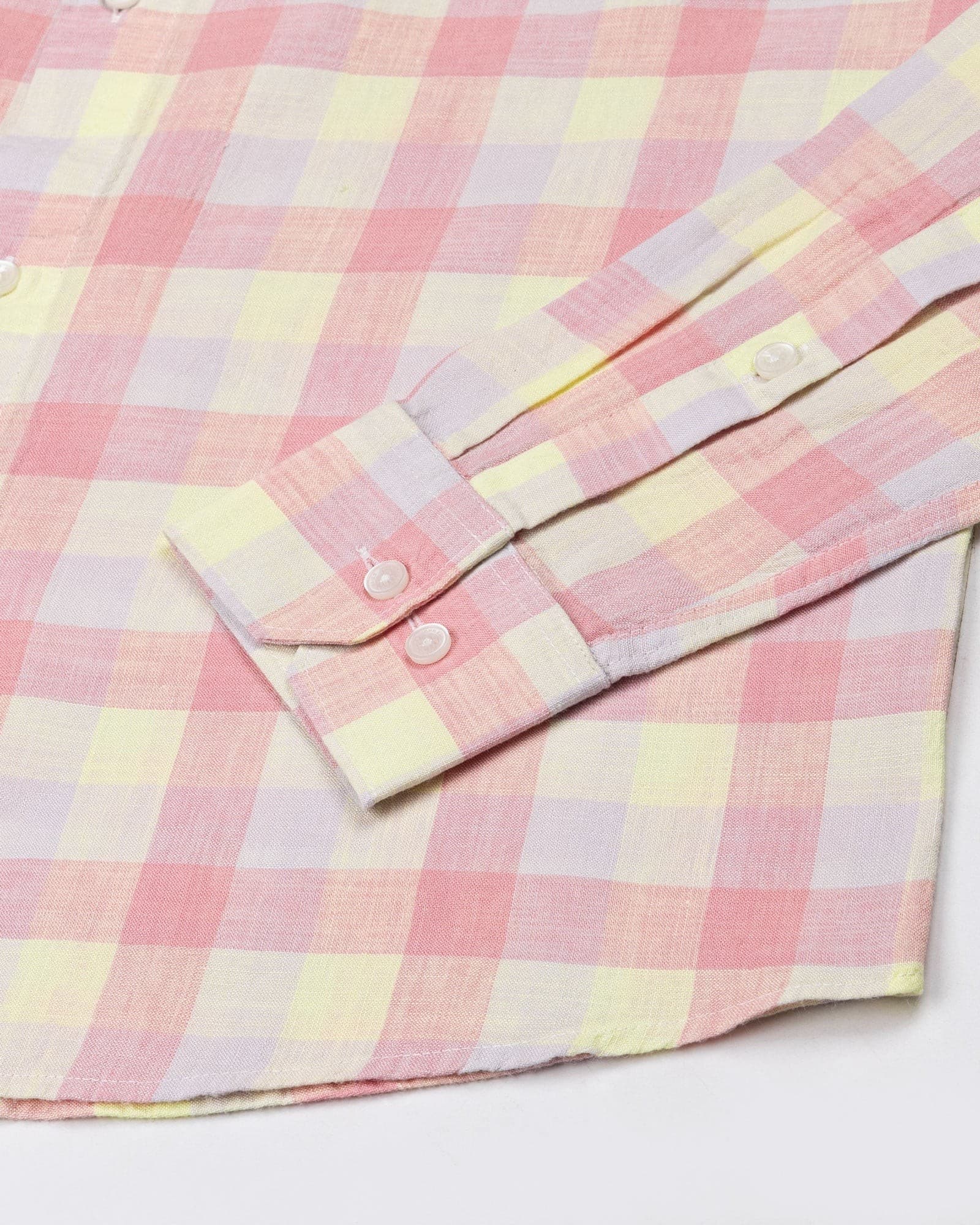 Qevan Pink Check Button Down Linen Shirt
