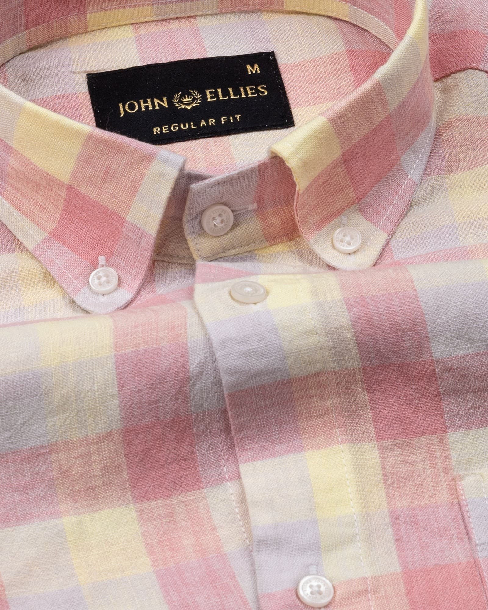 Qevan Pink Check Button Down Linen Shirt