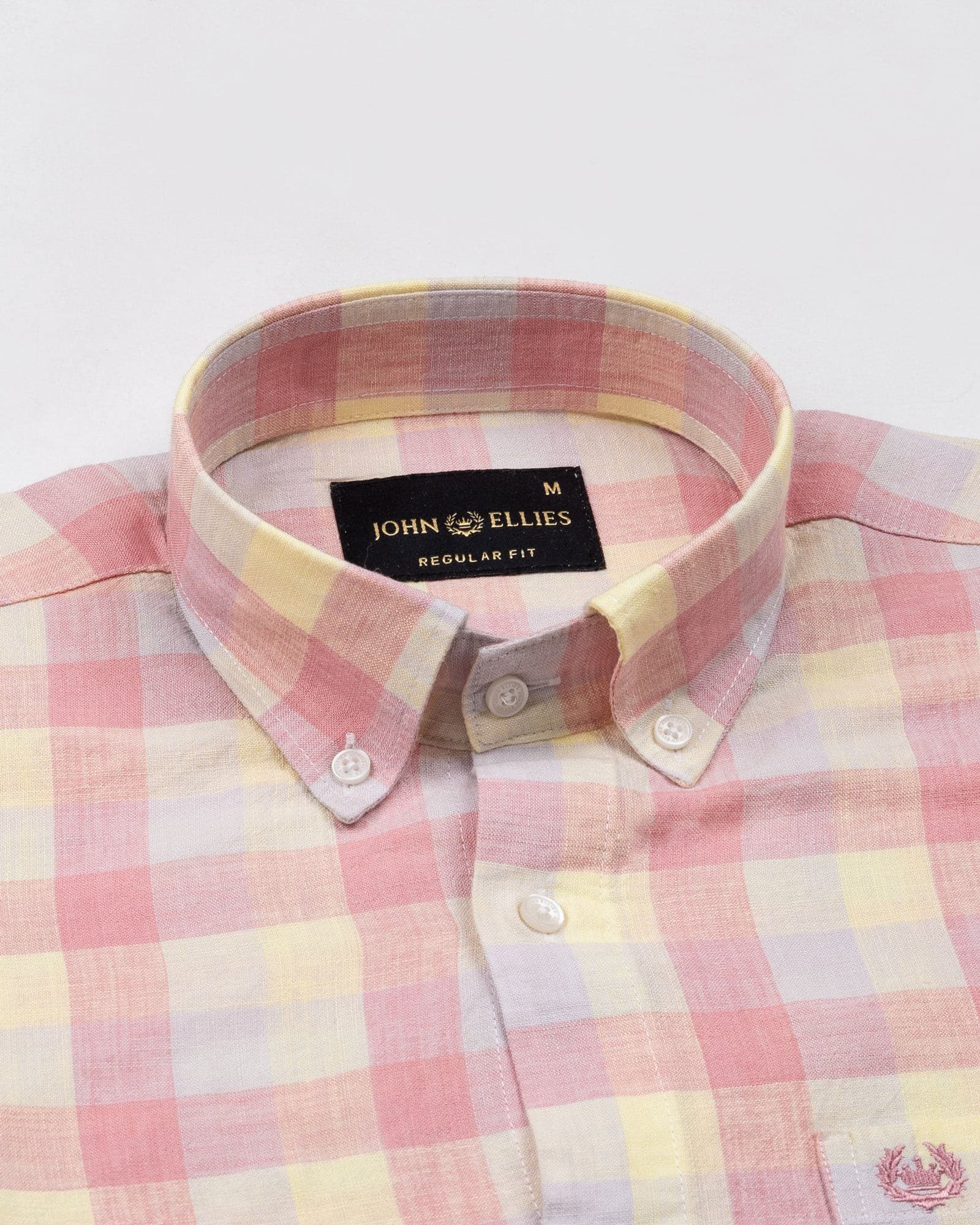 Qevan Pink Check Button Down Linen Shirt