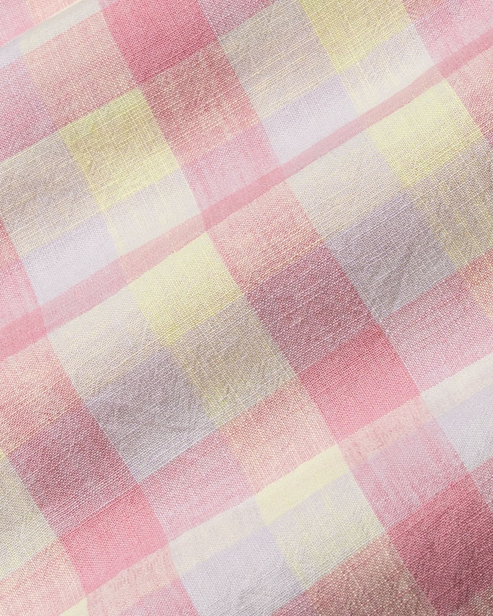 Qevan Pink Check Button Down Linen Shirt