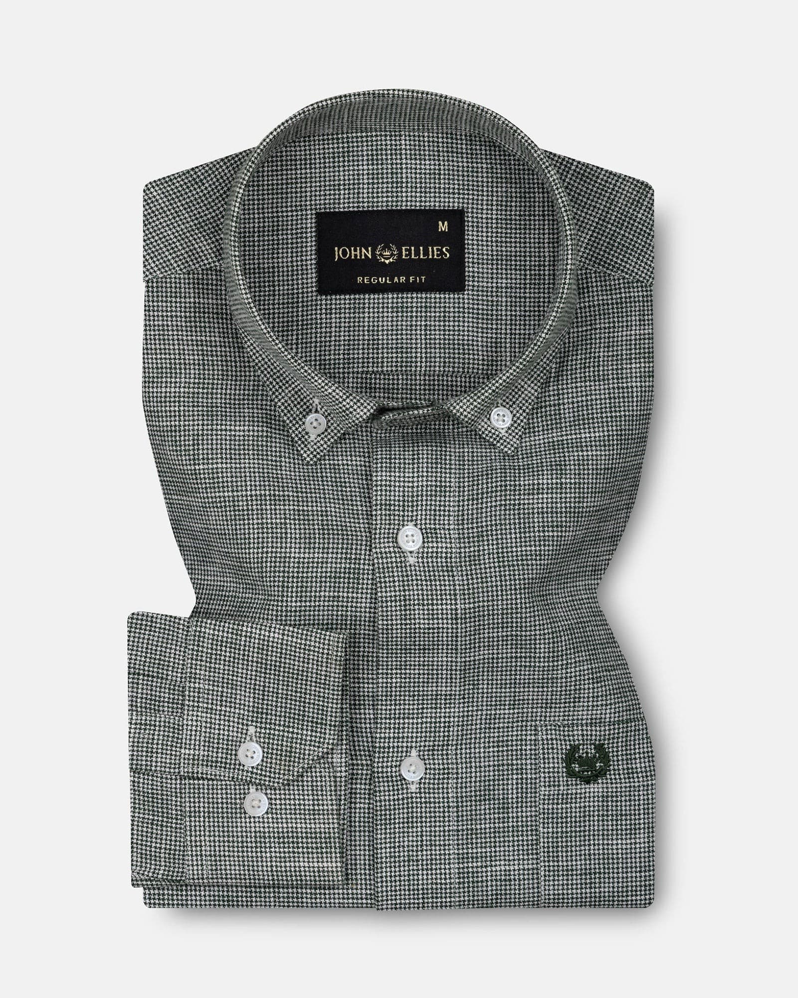Zinots Green Houndstooth Check Button Down Linen Shirt