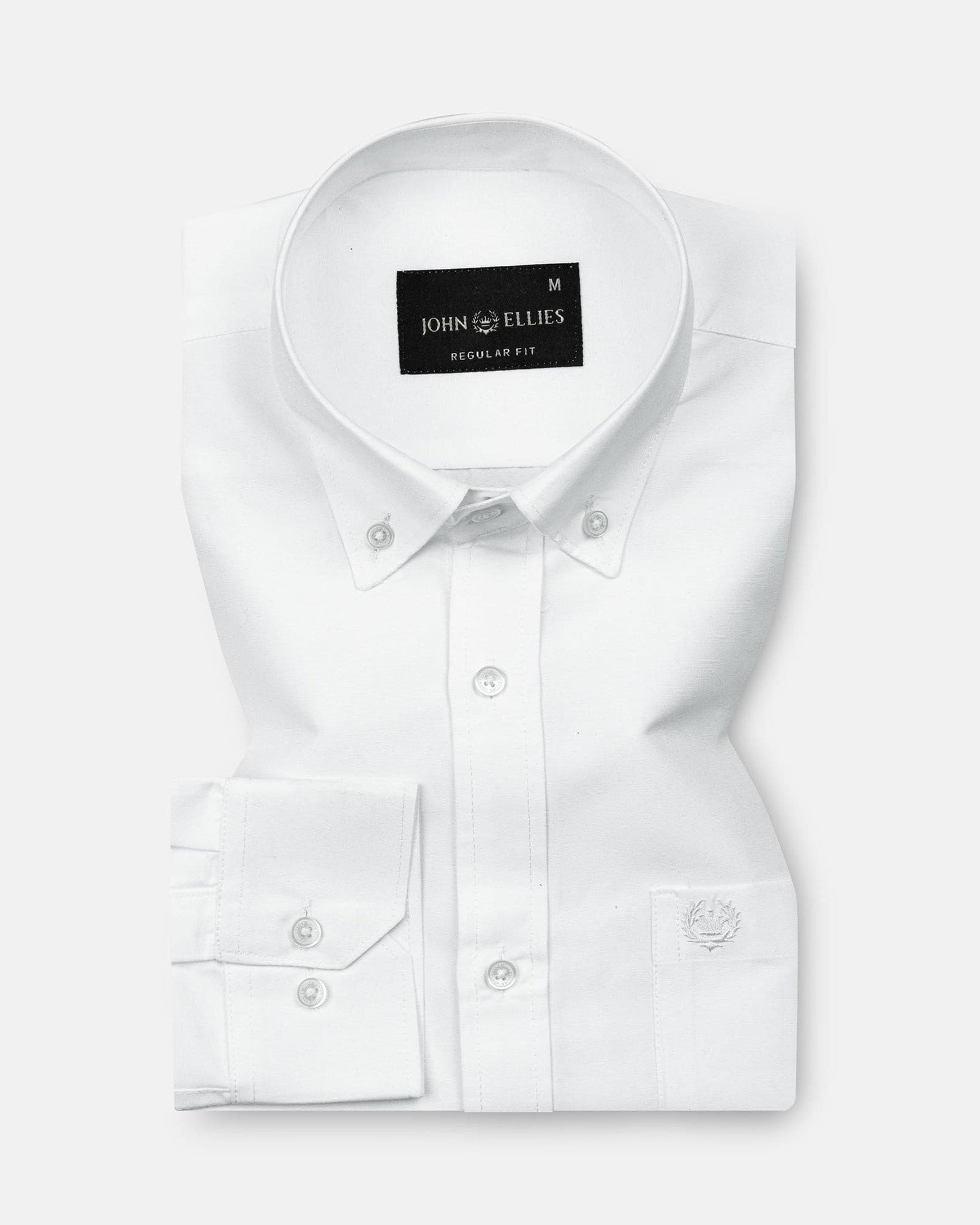 Monza White Plain Button Down Polyester Shirt