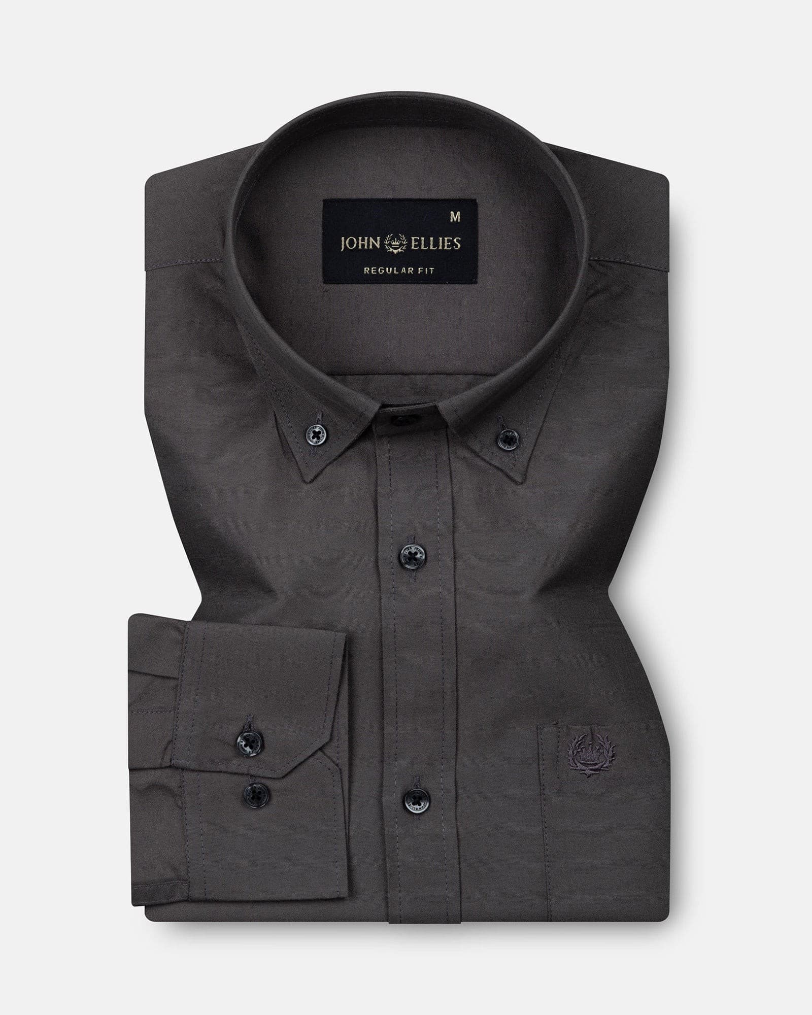 Monza Grey Plain Button Down Polyester Shirt