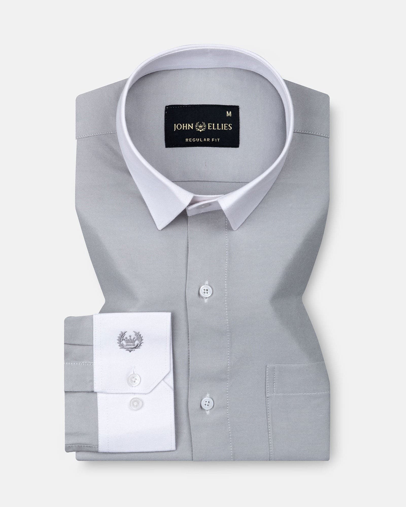 Raven Silver White Cuff Collar Oxford Cotton Shirt