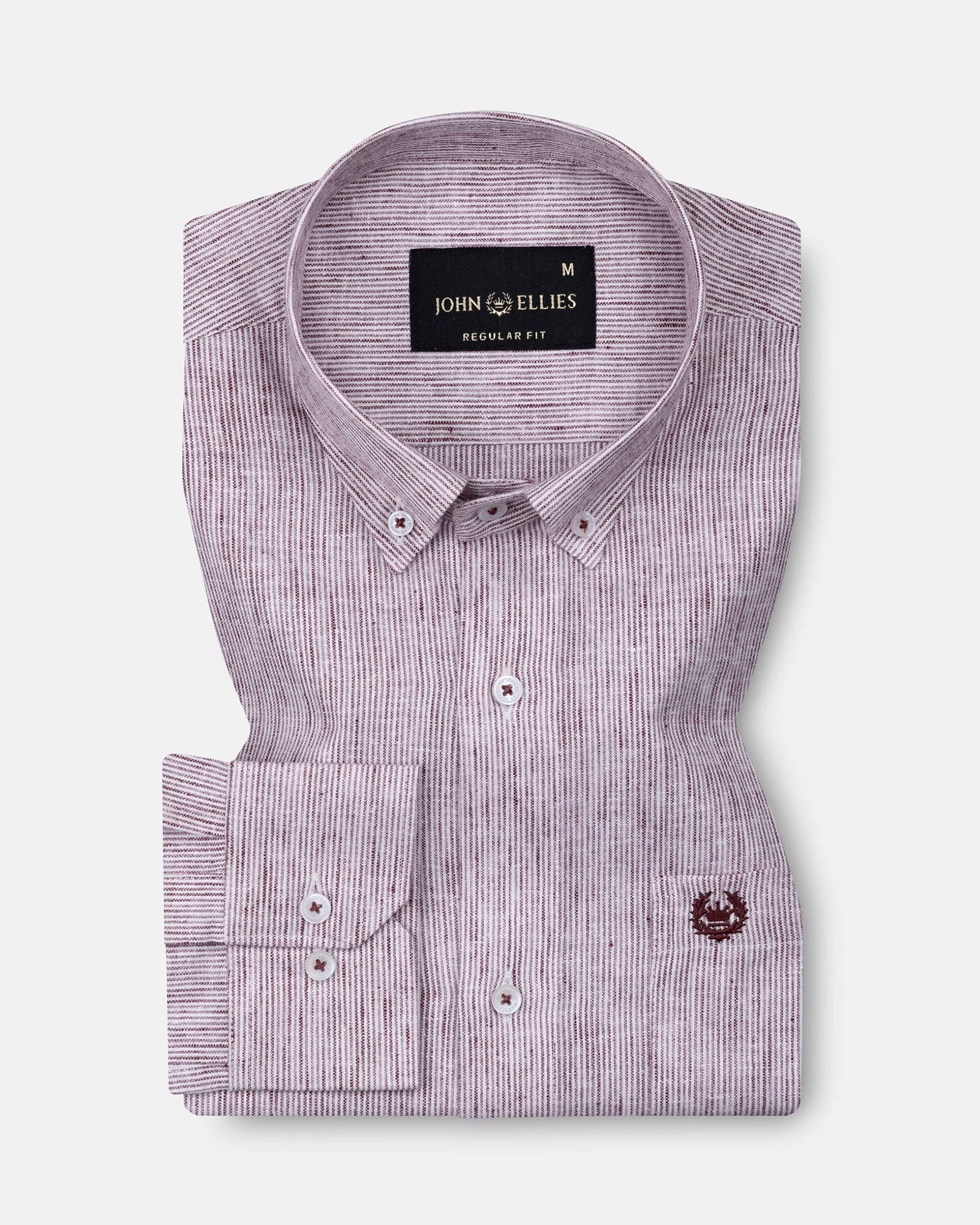 Parcore Maroon Stripe Button Down Linen Cotton Shirt