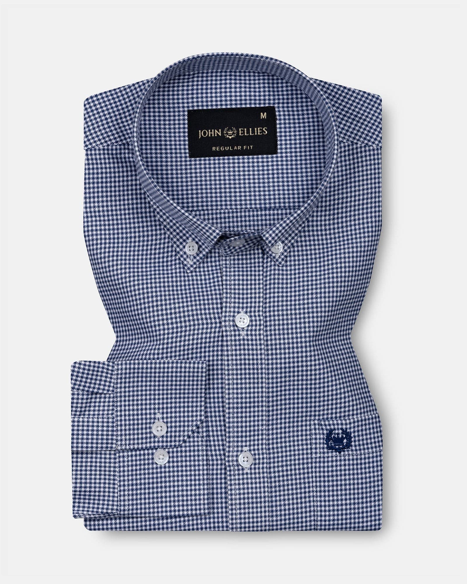 Newly Added Claret Navy Blue Check Button Down Oxford Cotton Shirt HELLO