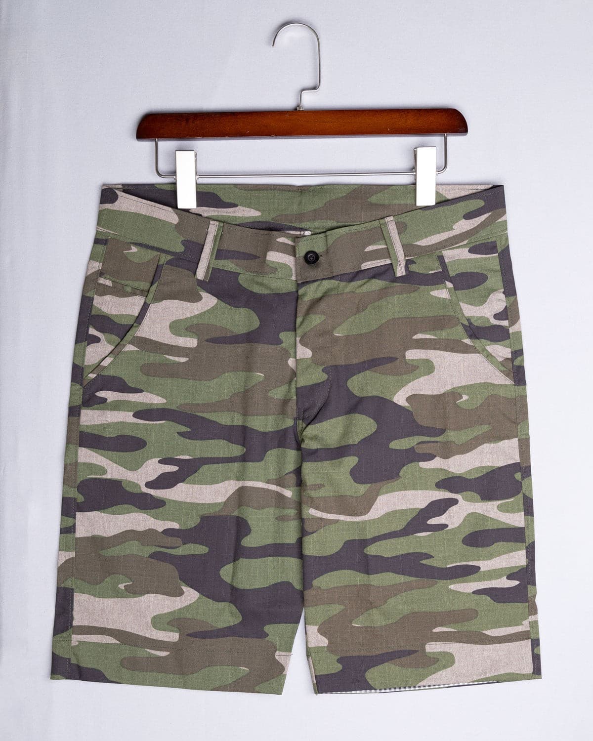 Tuscan Brown and Wenge Green Camouflage Cotton Shorts