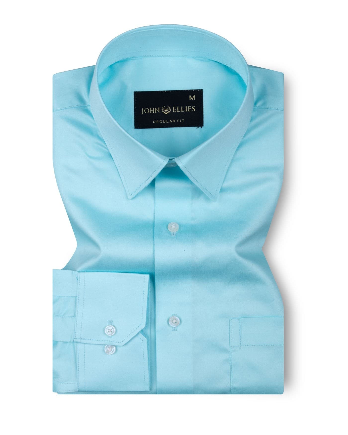 Rostin Cyan Hidden Button Down Giza Cotton Shirt