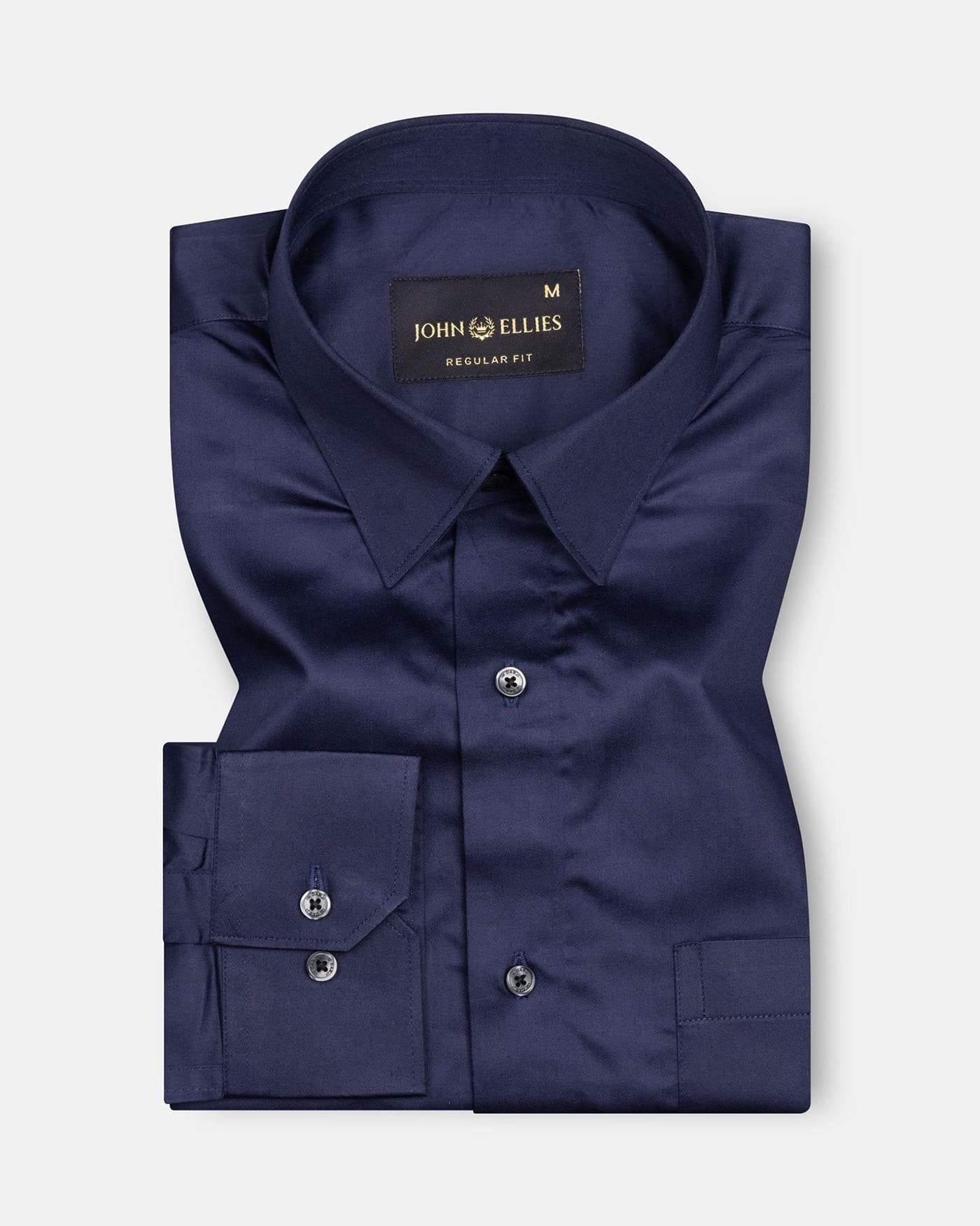 Rostin Navy Blue Hidden Button Down Giza Cotton Shirt