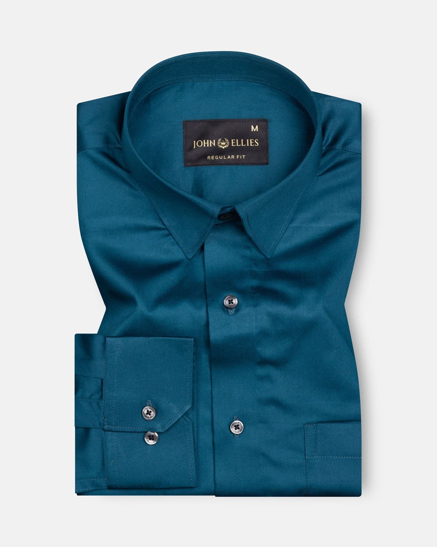 Rostin Teal Hidden Button Down Giza Cotton Shirt