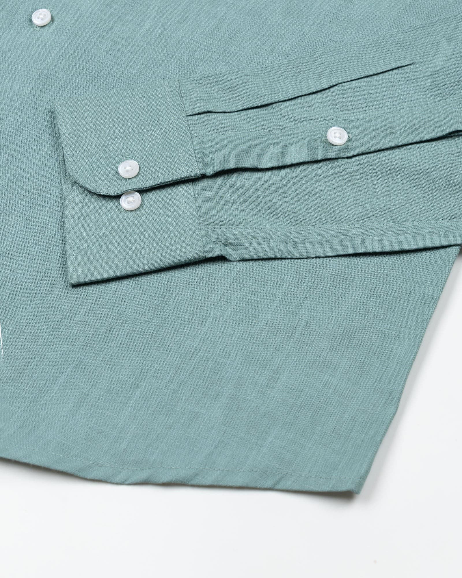 Airloom Teal Plain Linen Button Down Shirt