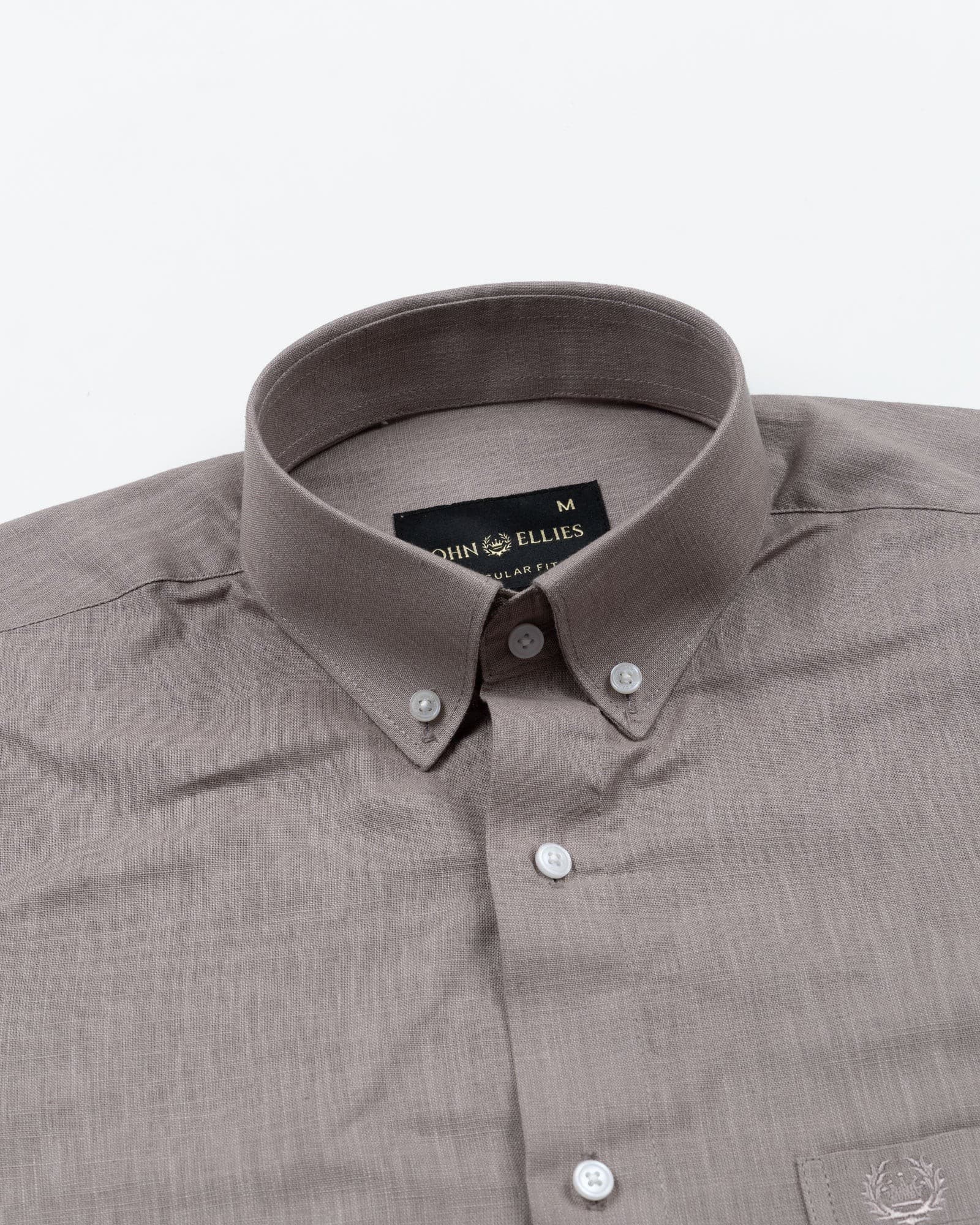 Airloom Brown Plain Linen Button Down Shirt