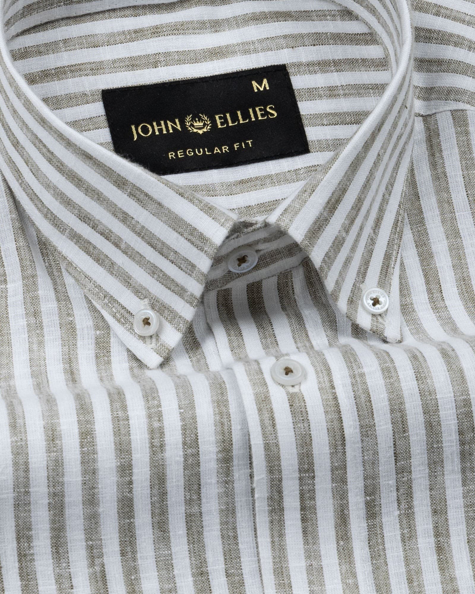 Karsen Olive Strips Button Down Linen Shirt
