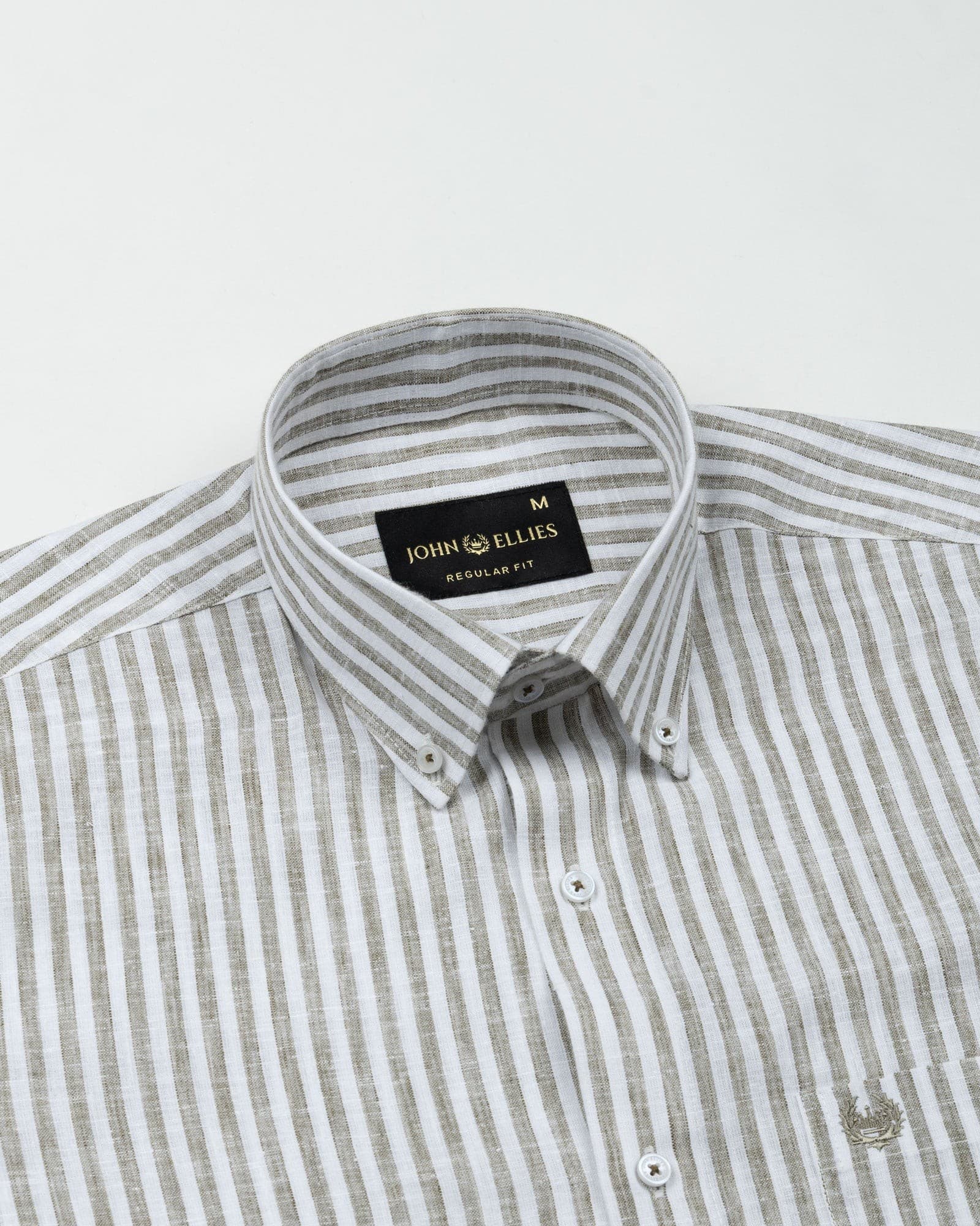 Karsen Olive Strips Button Down Linen Shirt