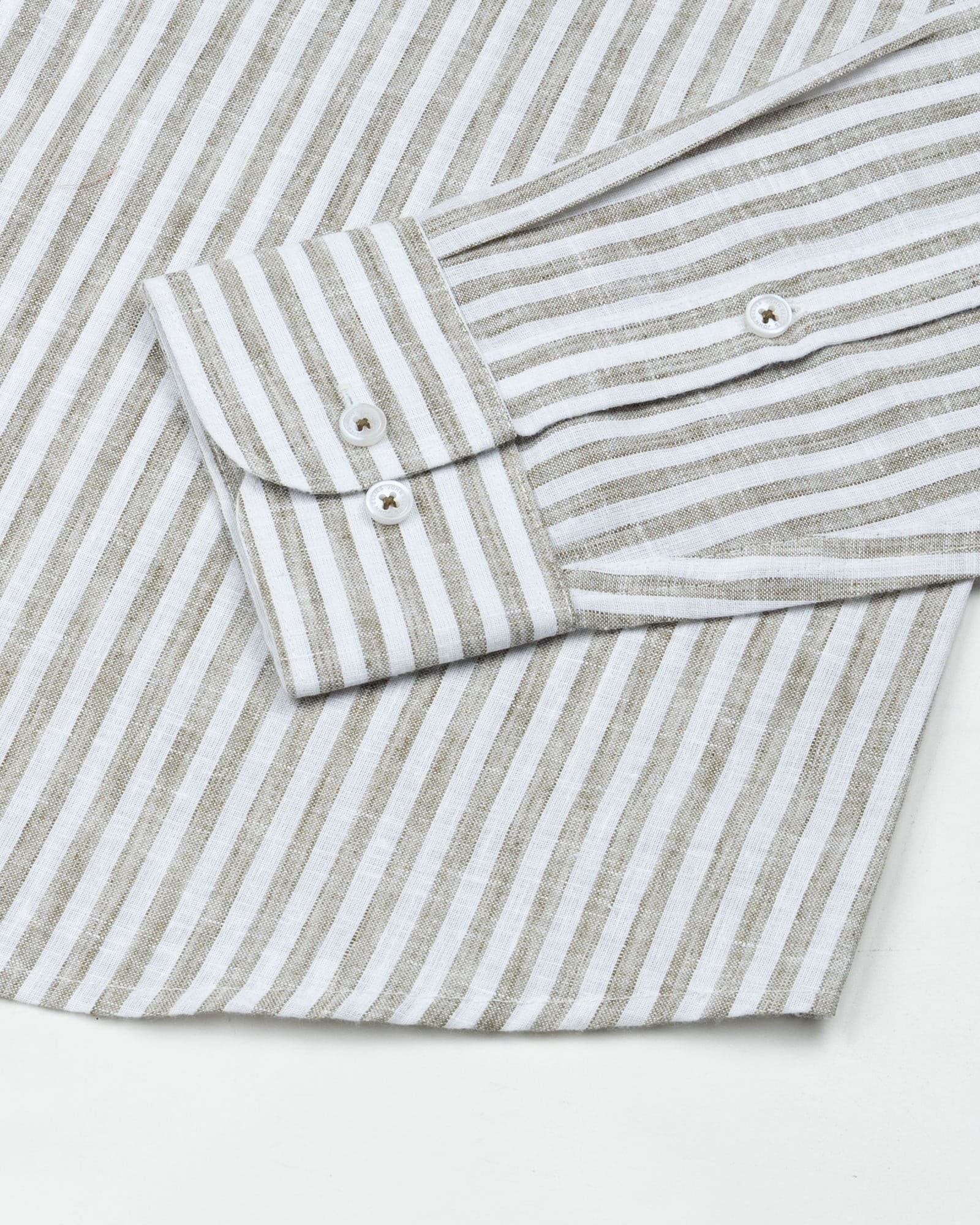 Karsen Olive Strips Button Down Linen Shirt