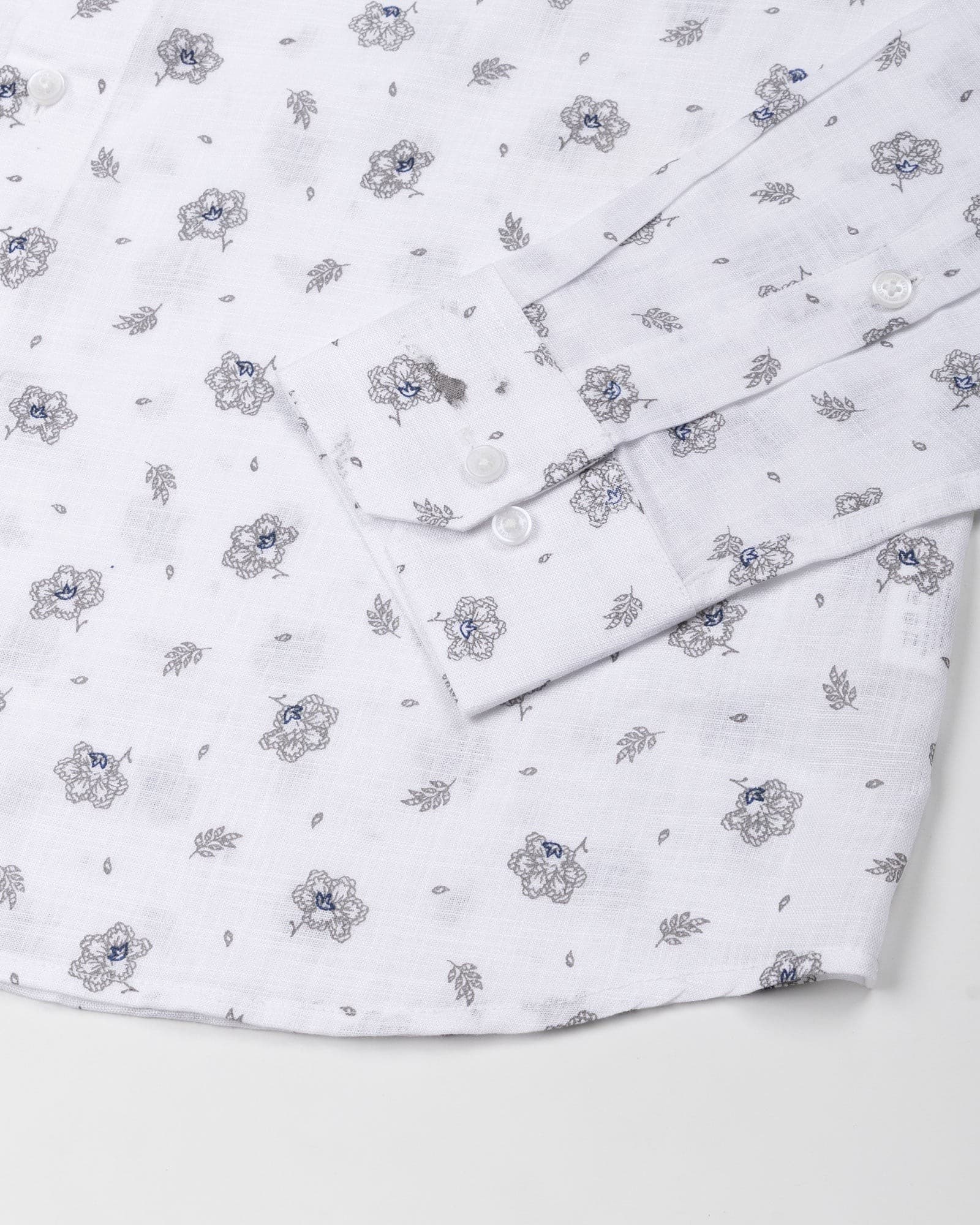 Zyro White Luxurious Linen Flower Printed Shirt