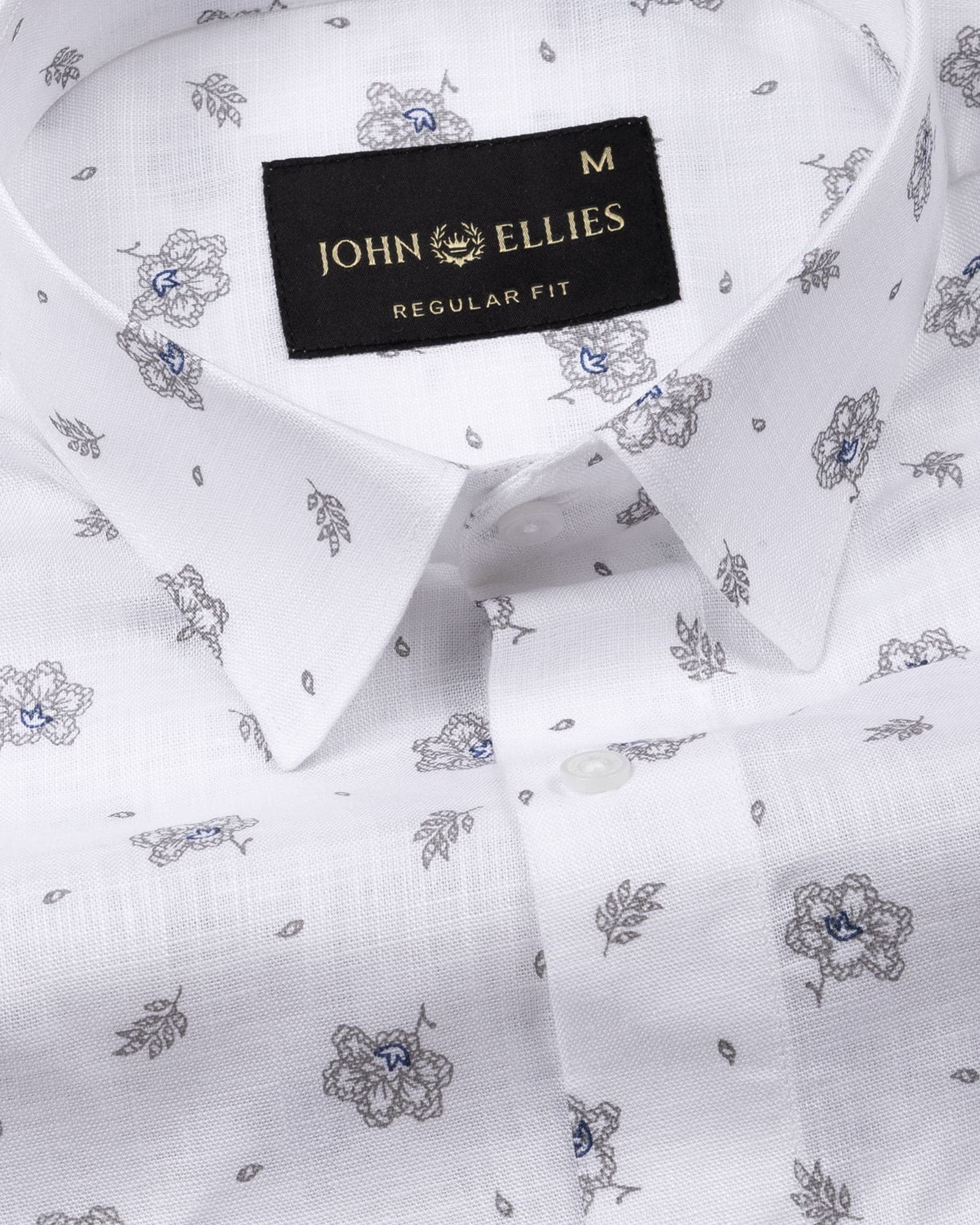Zyro White Luxurious Linen Flower Printed Shirt