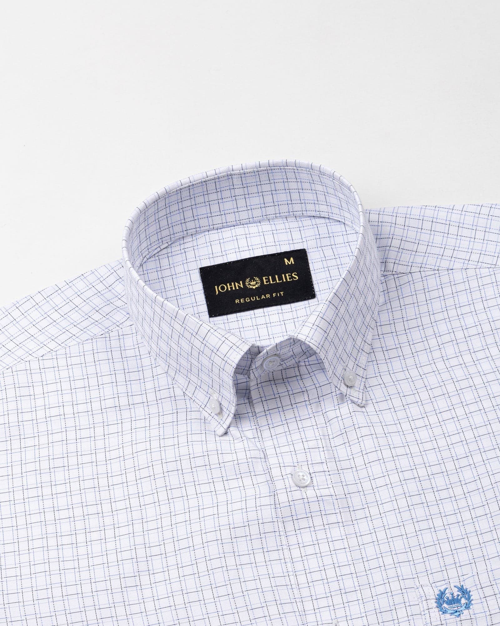 Dushan Blue Check Button Down Textured Cotton Shirt