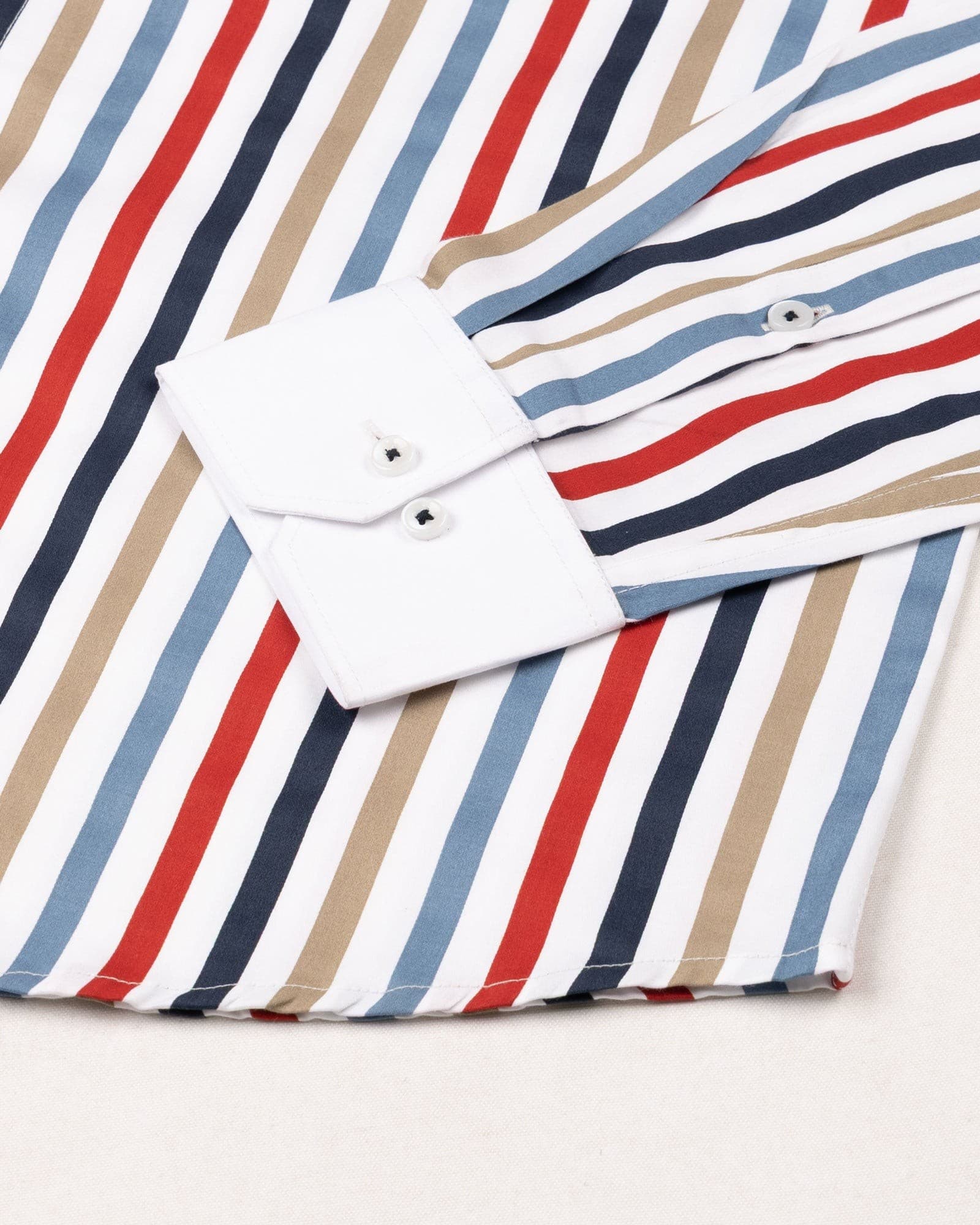 Clemence Multicolor White Cuff Collar Cotton Stripes Shirt