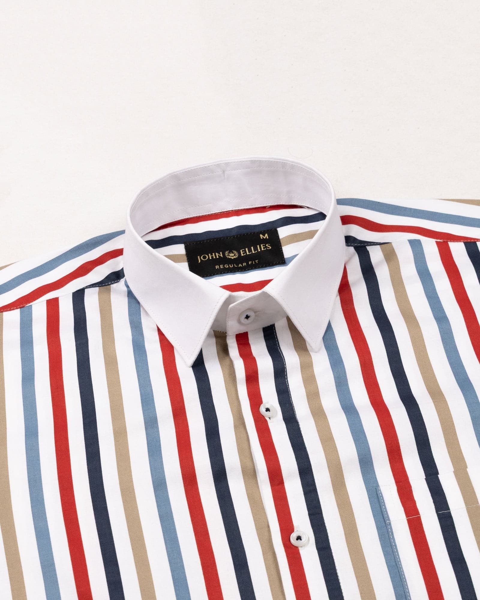 Clemence Multicolor White Cuff Collar Cotton Stripes Shirt