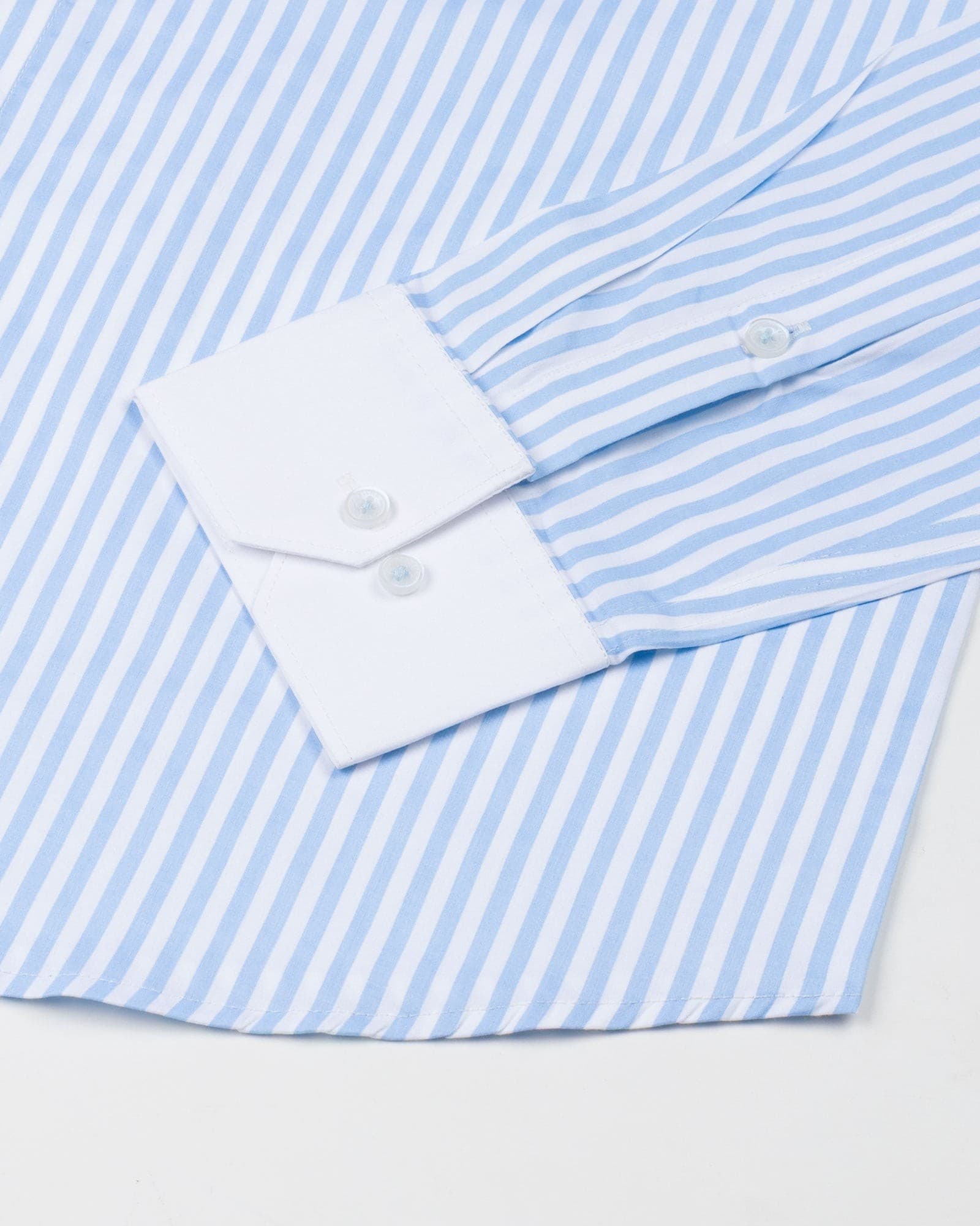 Cadenc Sky Blue White Cuff Collar Cotton Stripes Shirt