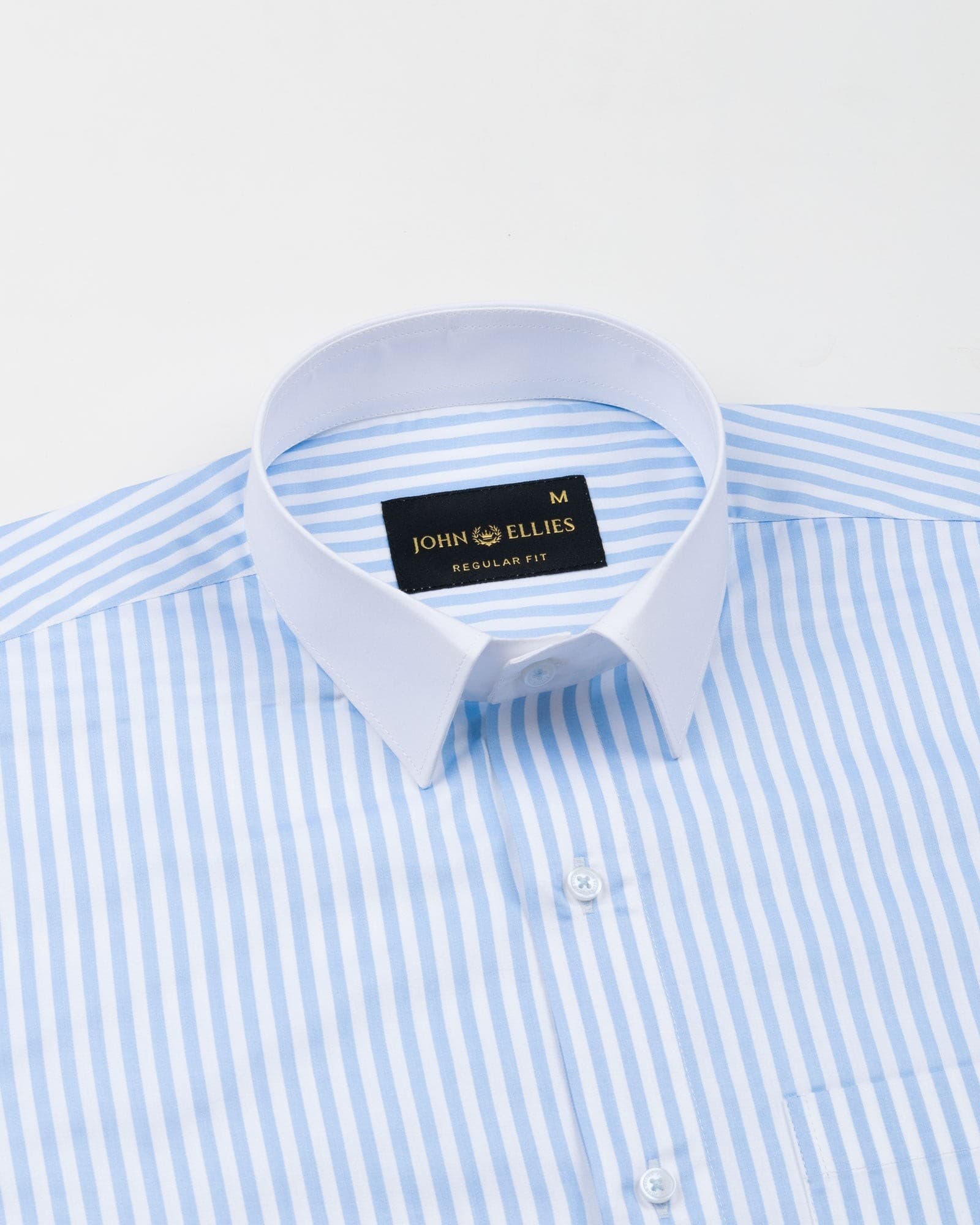 Cadenc Sky Blue White Cuff Collar Cotton Stripes Shirt